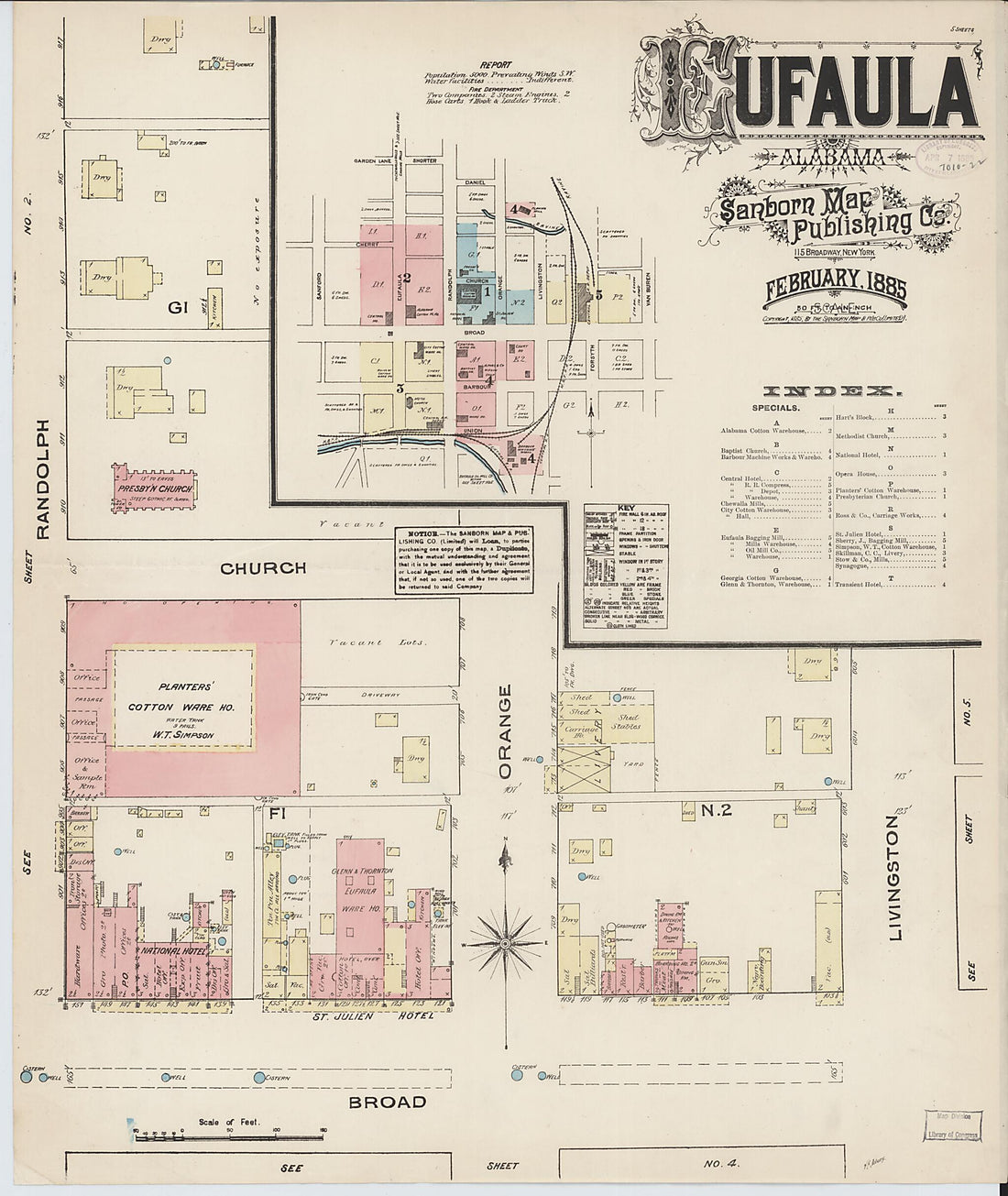 This old map of Eufaula, Barbour County, Alabama was created by Sanborn Map Company in 1885