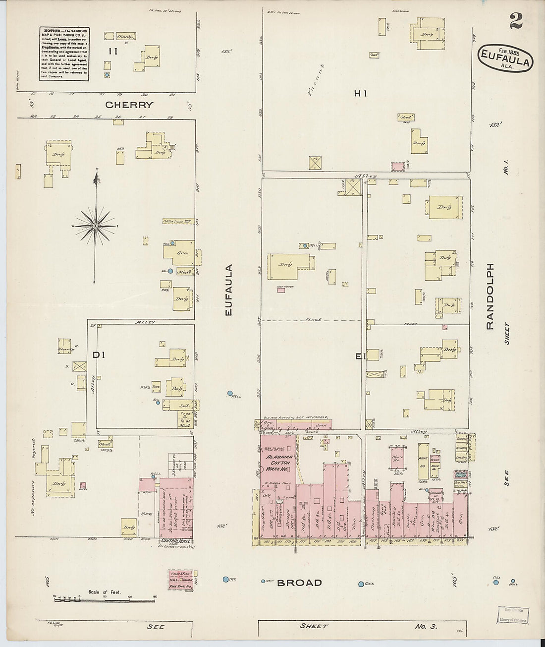 This old map of Eufaula, Barbour County, Alabama was created by Sanborn Map Company in 1885