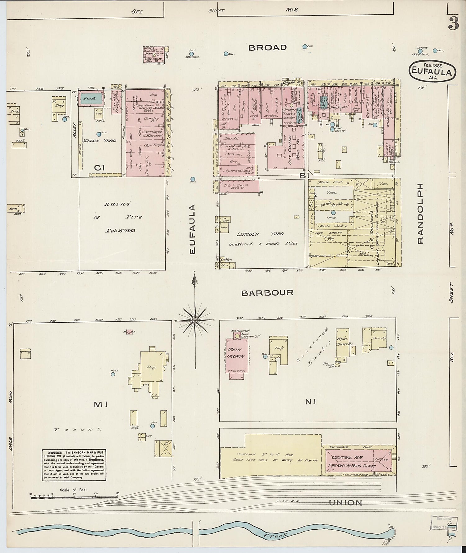 This old map of Eufaula, Barbour County, Alabama was created by Sanborn Map Company in 1885