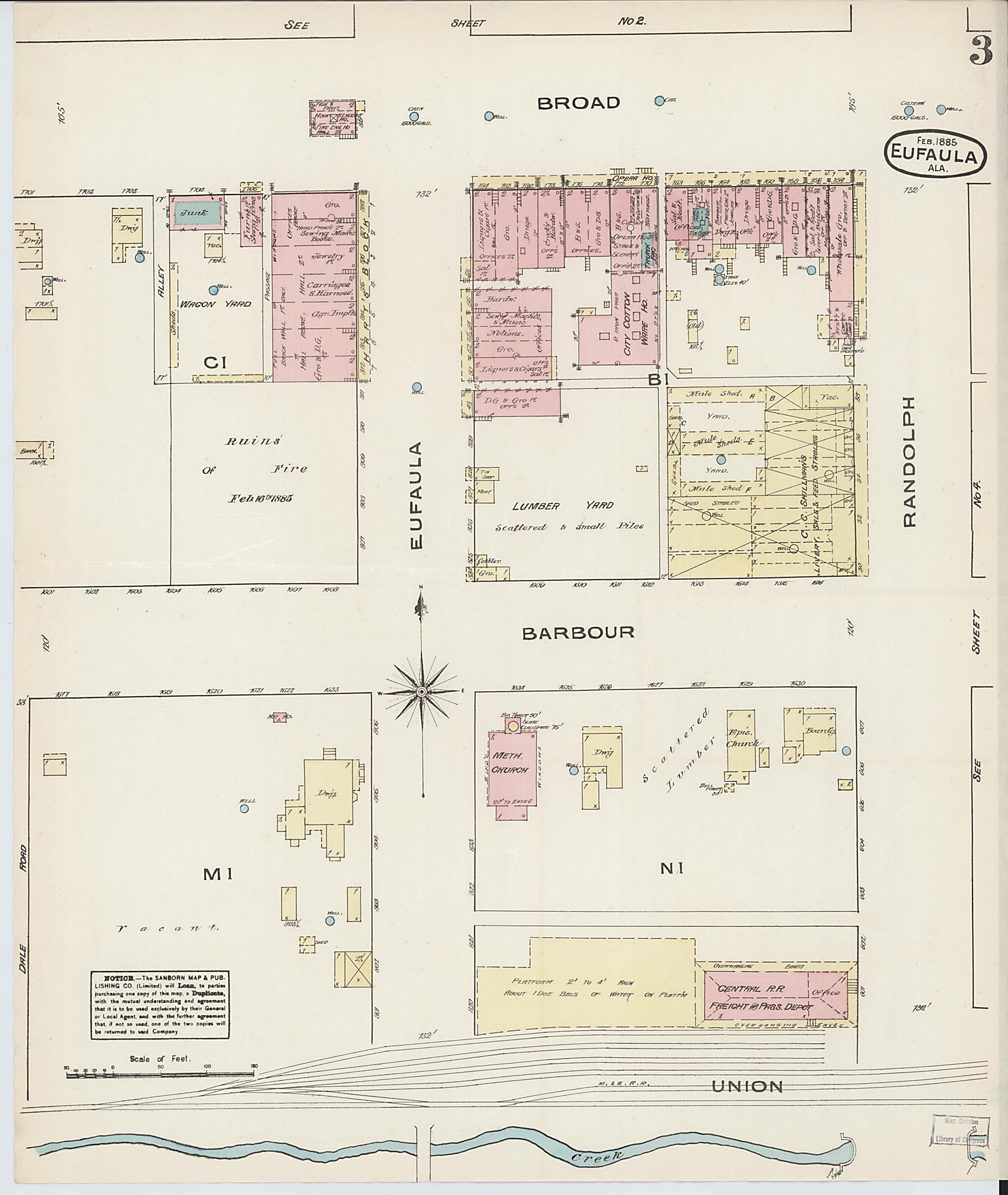 This old map of Eufaula, Barbour County, Alabama was created by Sanborn Map Company in 1885