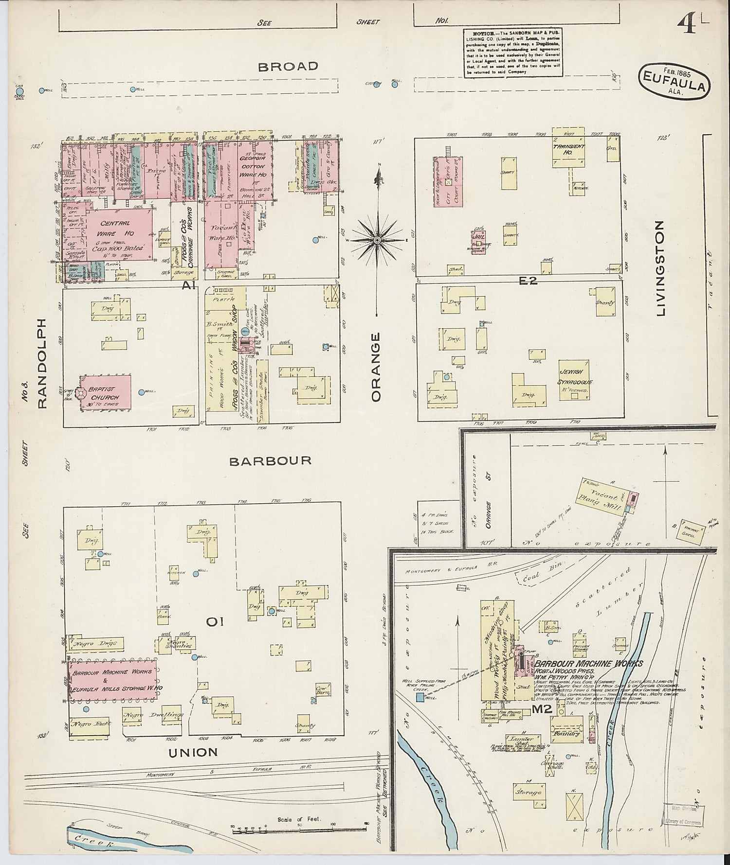 This old map of Eufaula, Barbour County, Alabama was created by Sanborn Map Company in 1885