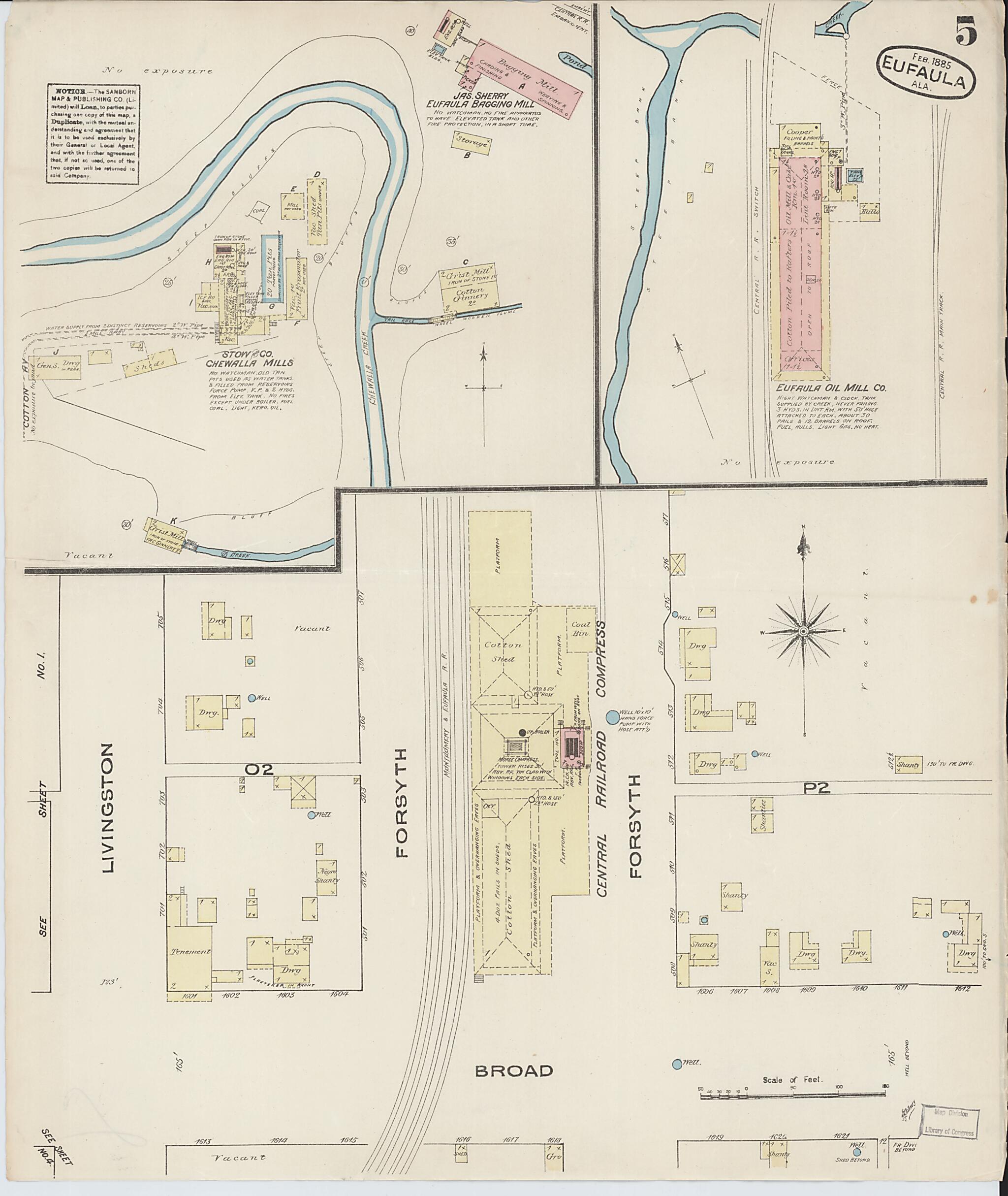 This old map of Eufaula, Barbour County, Alabama was created by Sanborn Map Company in 1885