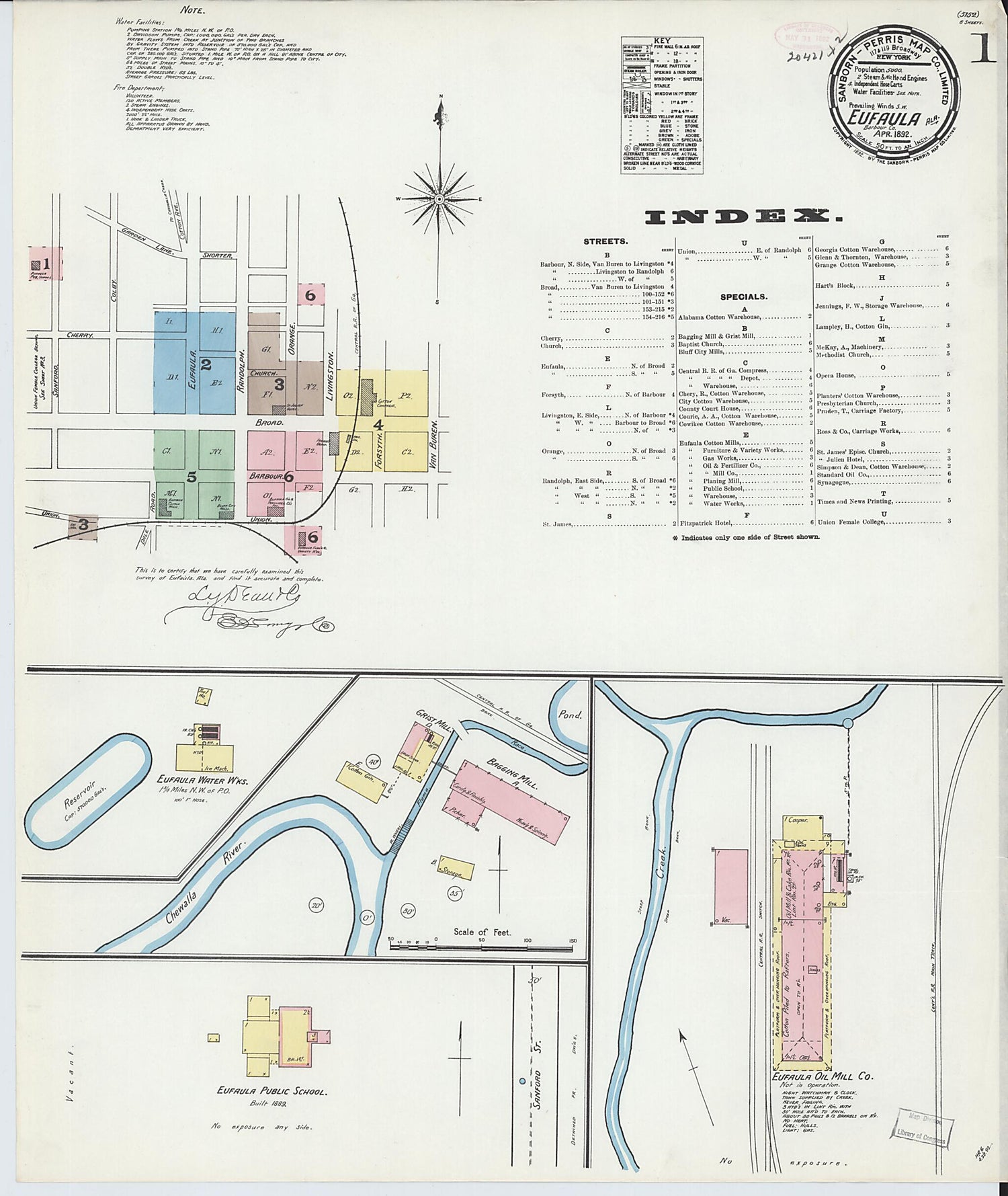 This old map of Eufaula, Barbour County, Alabama was created by Sanborn Map Company in 1892