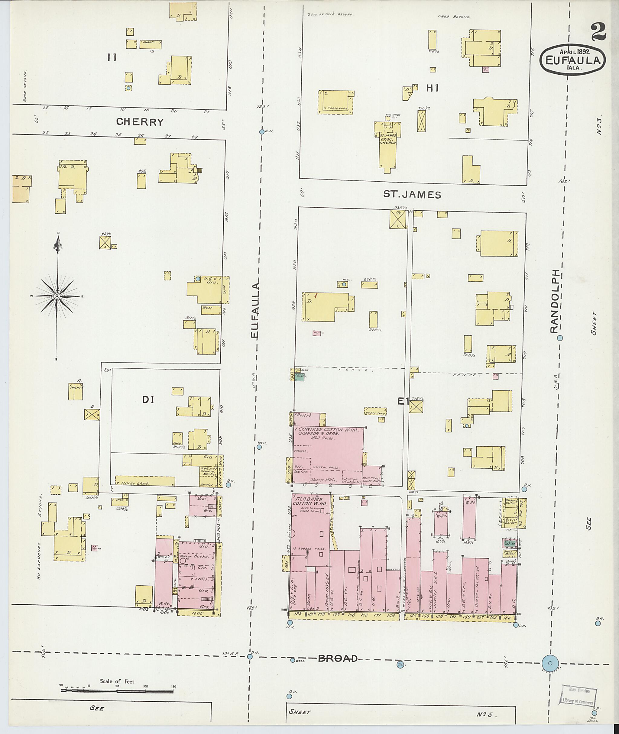 This old map of Eufaula, Barbour County, Alabama was created by Sanborn Map Company in 1892