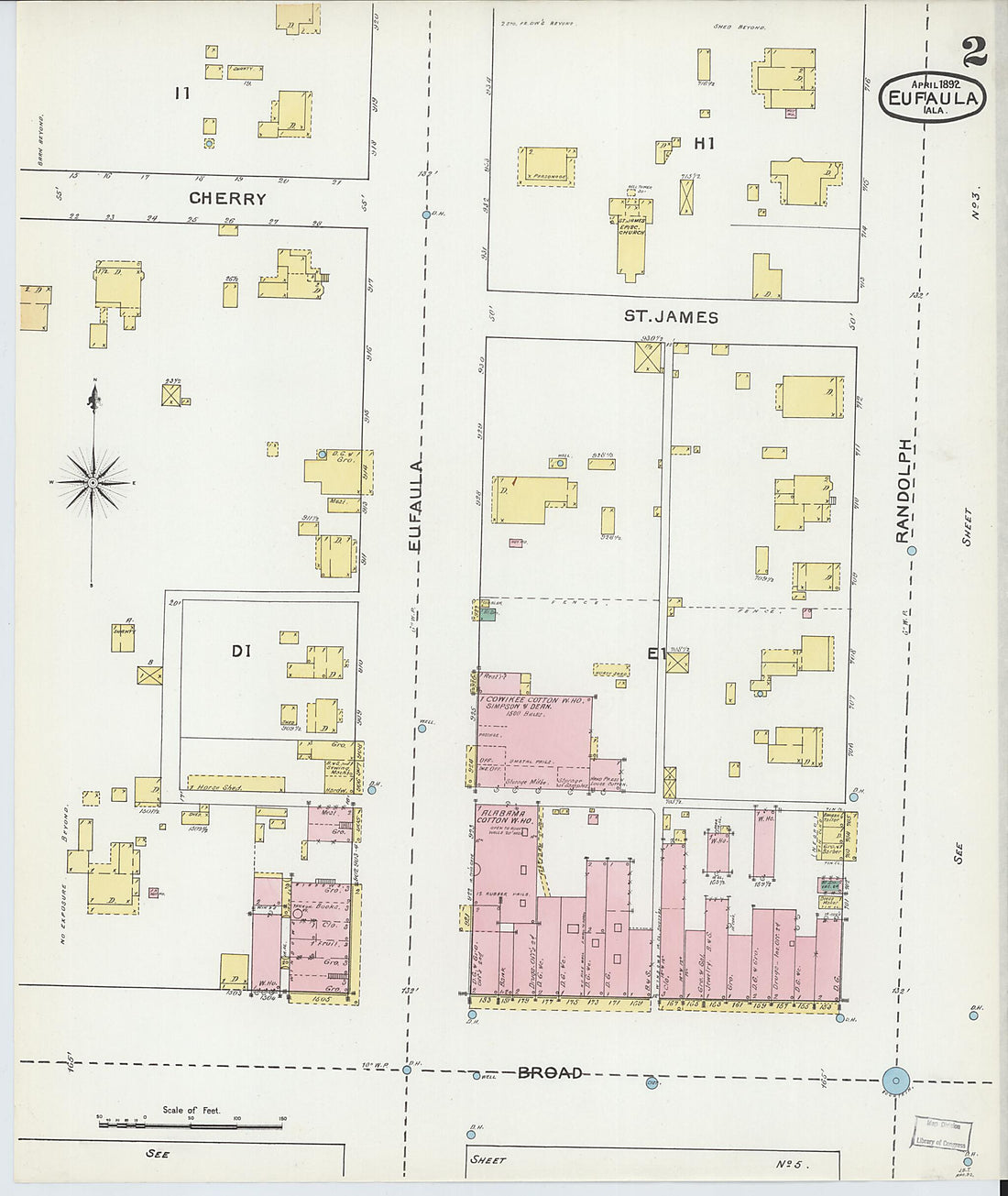 This old map of Eufaula, Barbour County, Alabama was created by Sanborn Map Company in 1892