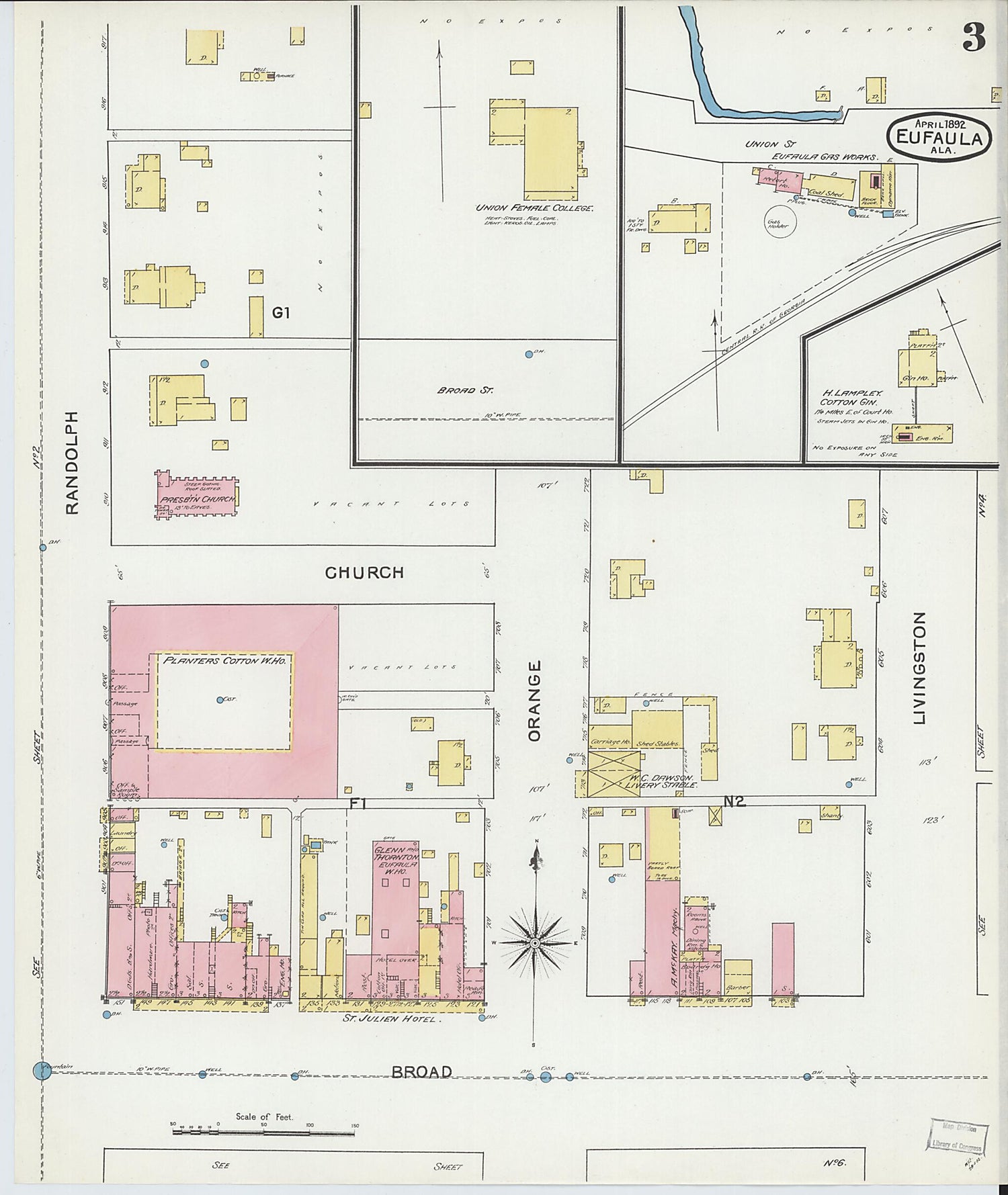 This old map of Eufaula, Barbour County, Alabama was created by Sanborn Map Company in 1892