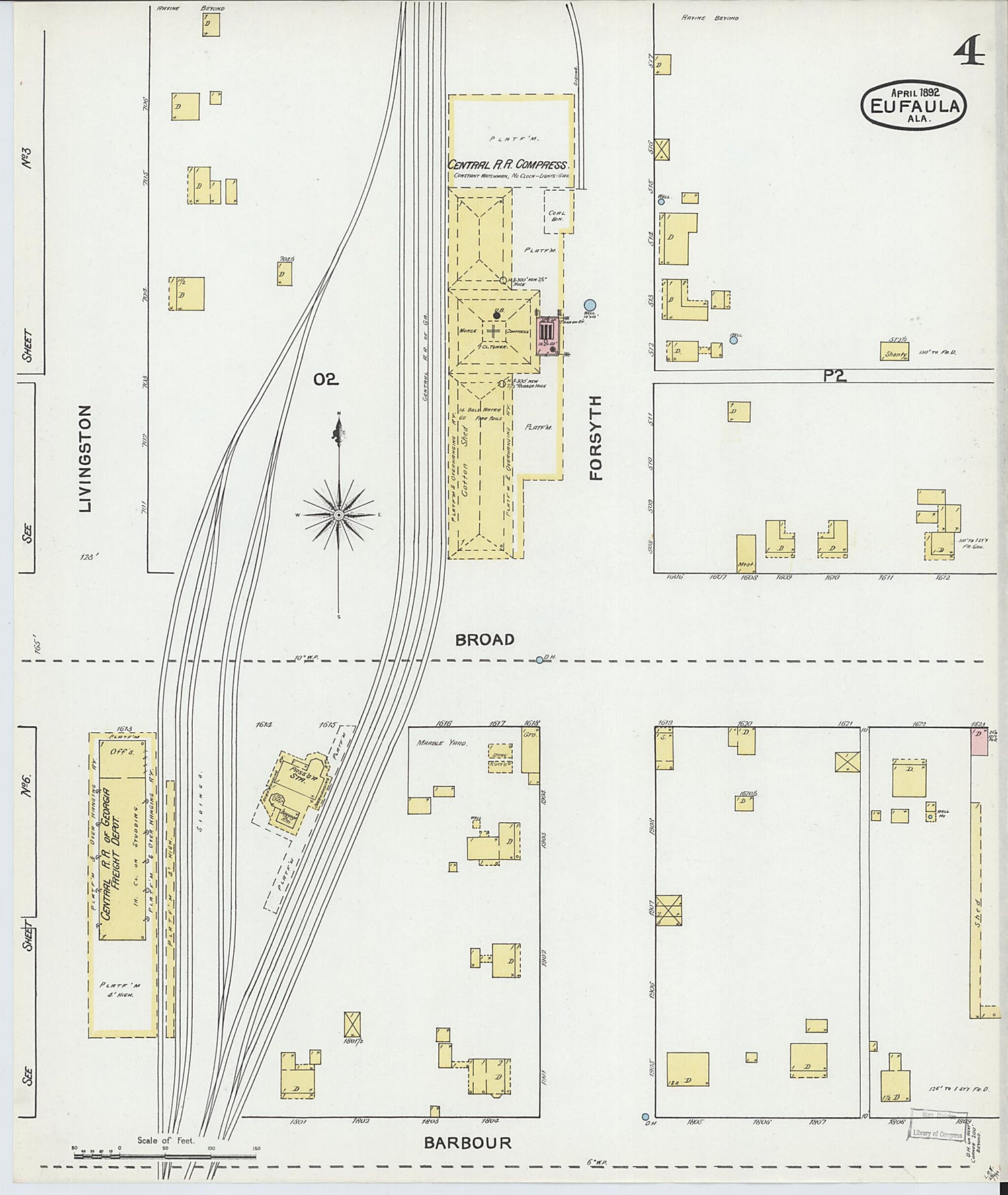 This old map of Eufaula, Barbour County, Alabama was created by Sanborn Map Company in 1892