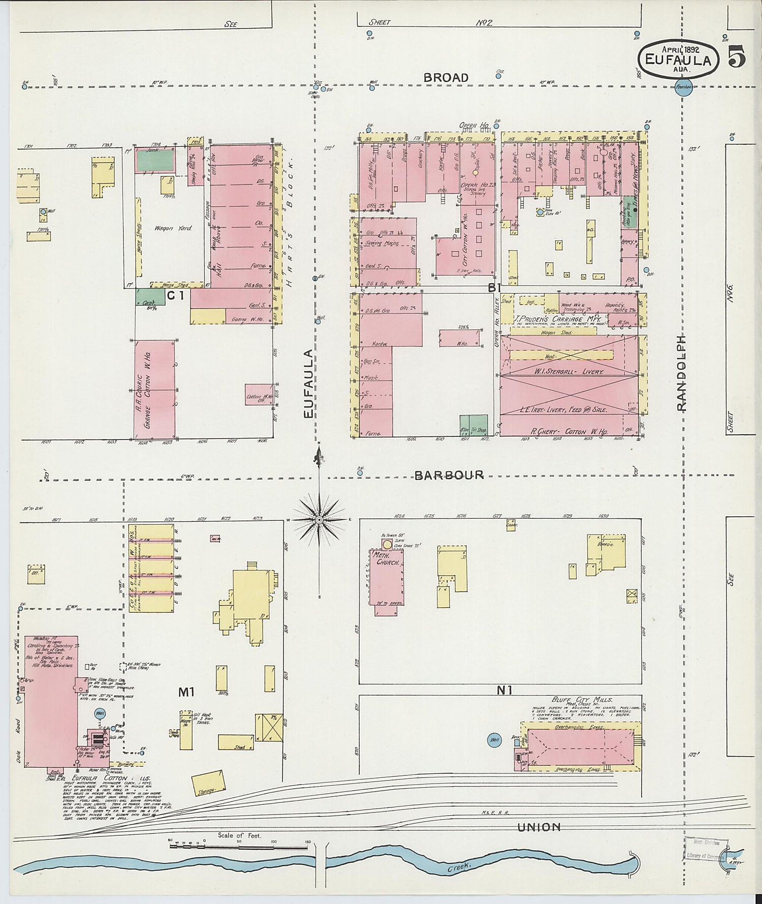 This old map of Eufaula, Barbour County, Alabama was created by Sanborn Map Company in 1892