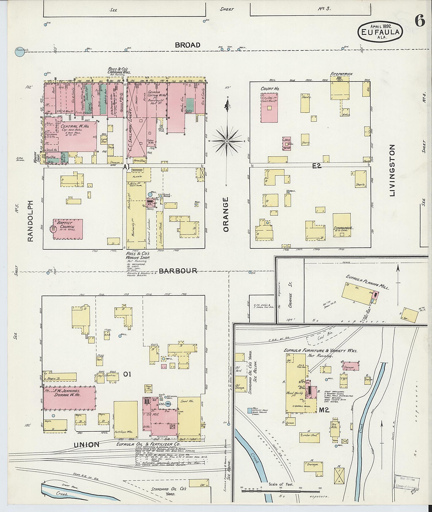 This old map of Eufaula, Barbour County, Alabama was created by Sanborn Map Company in 1892