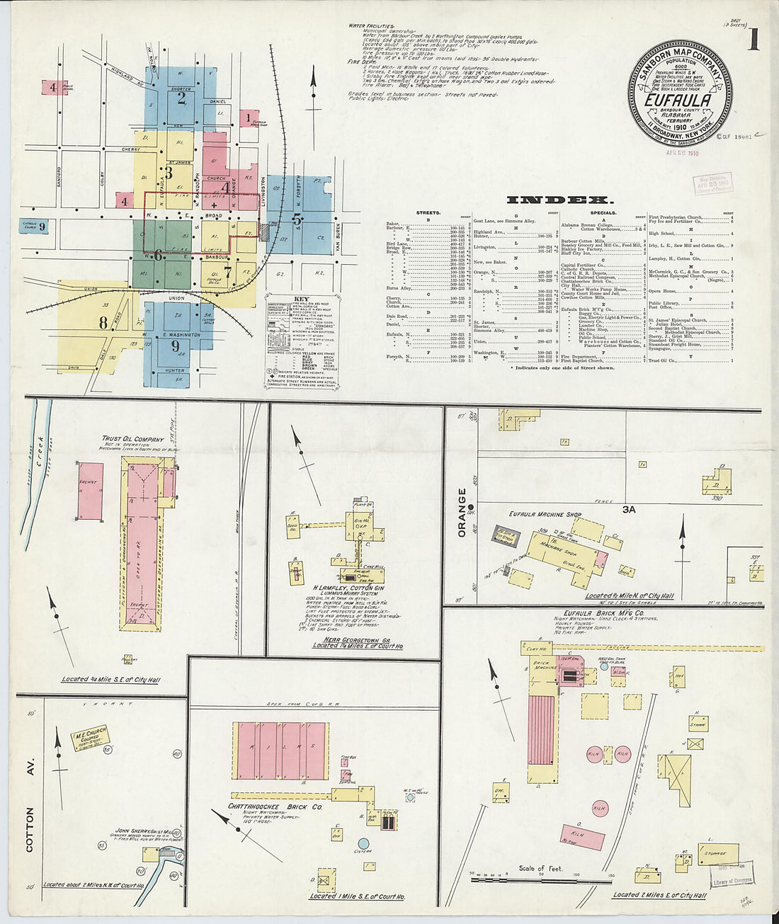 This old map of Eufaula, Barbour County, Alabama was created by Sanborn Map Company in 1910