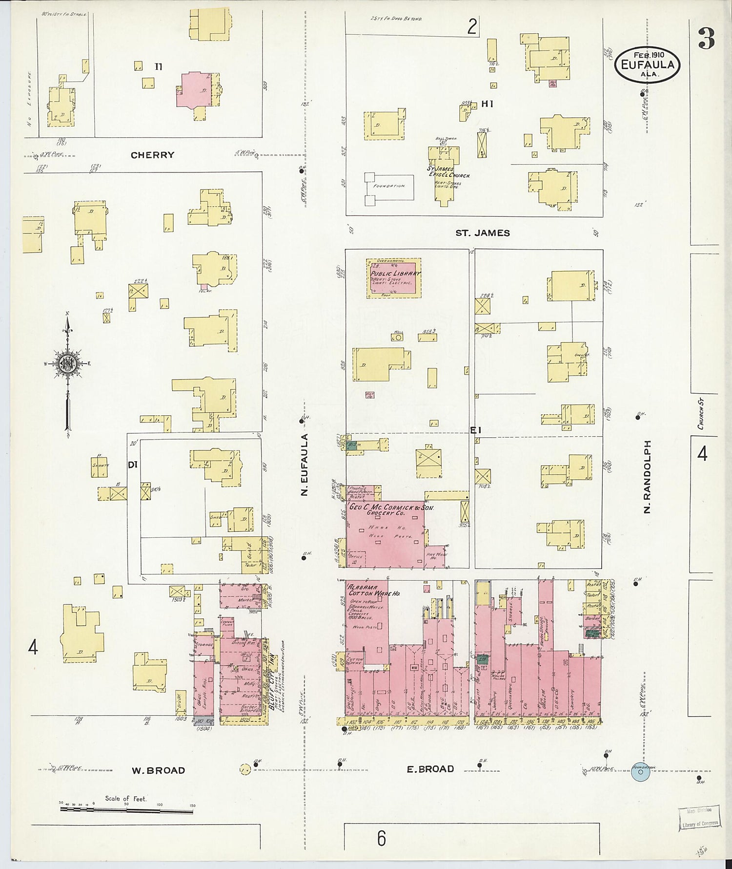 This old map of Eufaula, Barbour County, Alabama was created by Sanborn Map Company in 1910