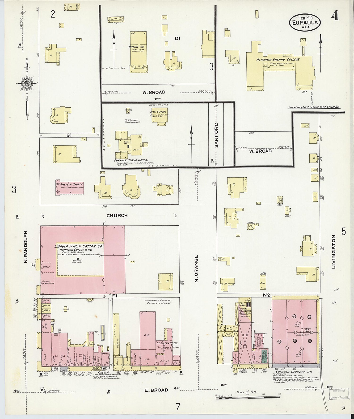 This old map of Eufaula, Barbour County, Alabama was created by Sanborn Map Company in 1910