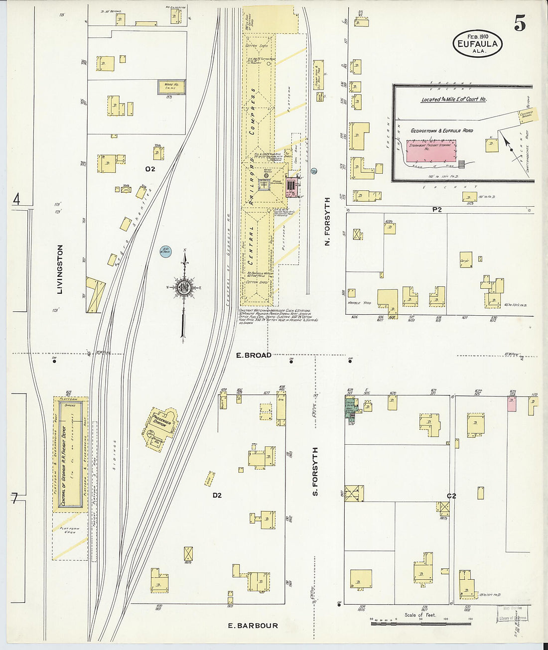 This old map of Eufaula, Barbour County, Alabama was created by Sanborn Map Company in 1910