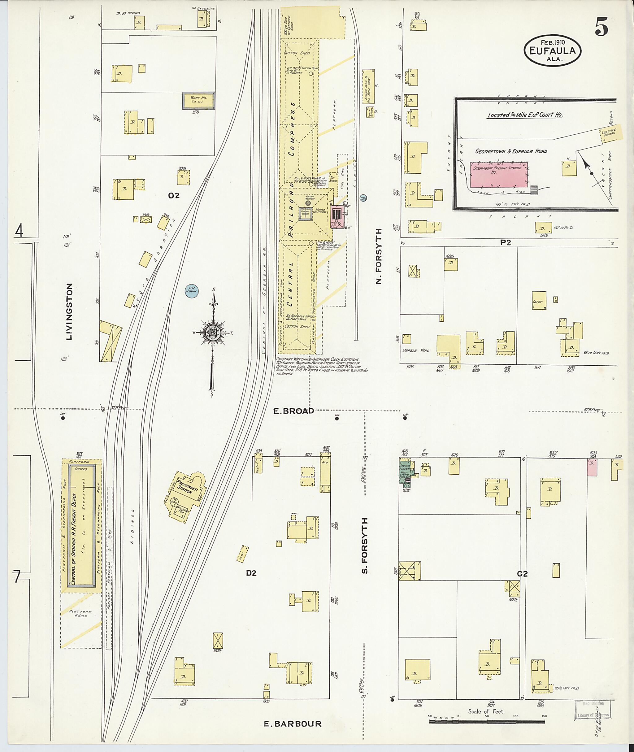 This old map of Eufaula, Barbour County, Alabama was created by Sanborn Map Company in 1910