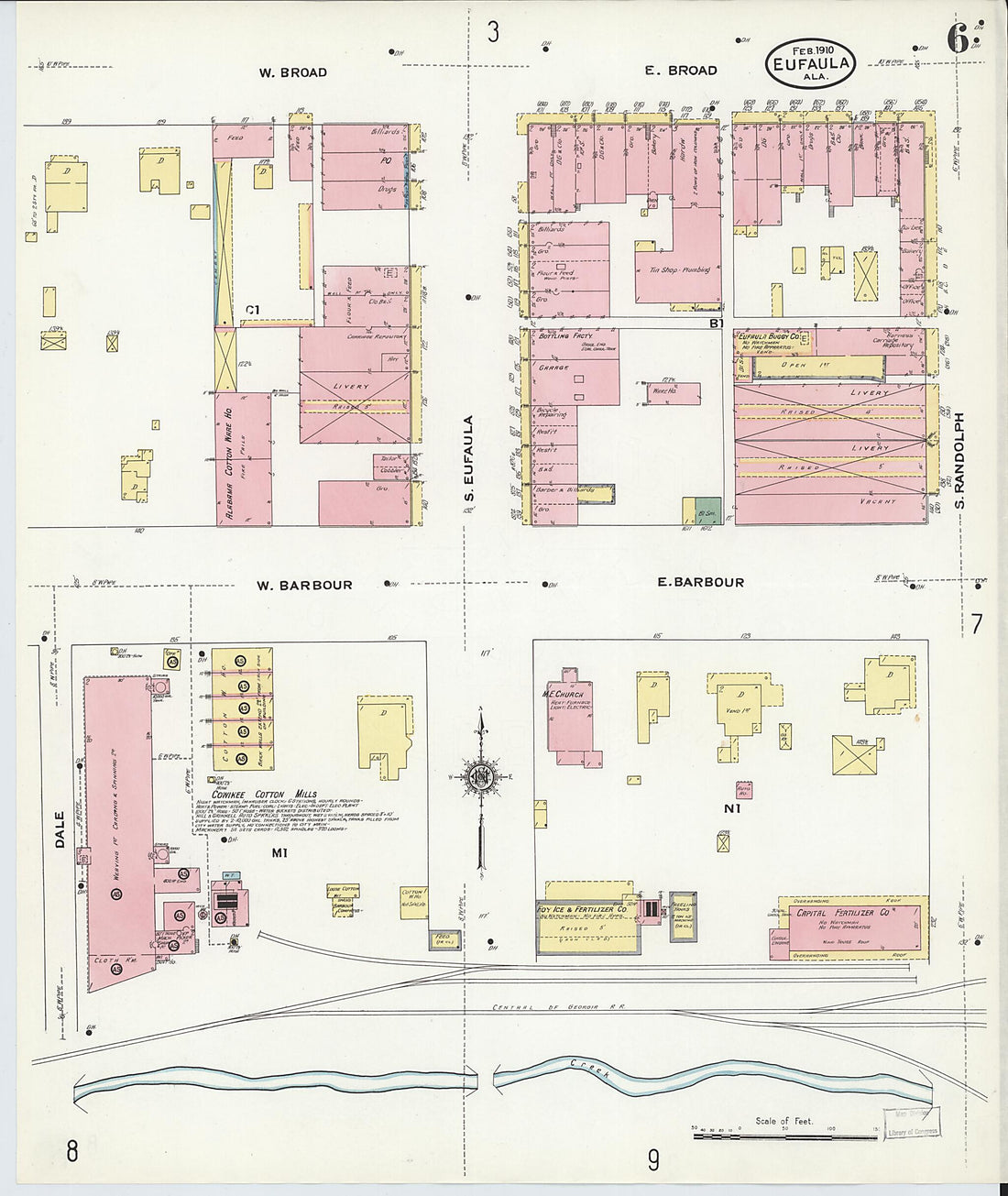 This old map of Eufaula, Barbour County, Alabama was created by Sanborn Map Company in 1910