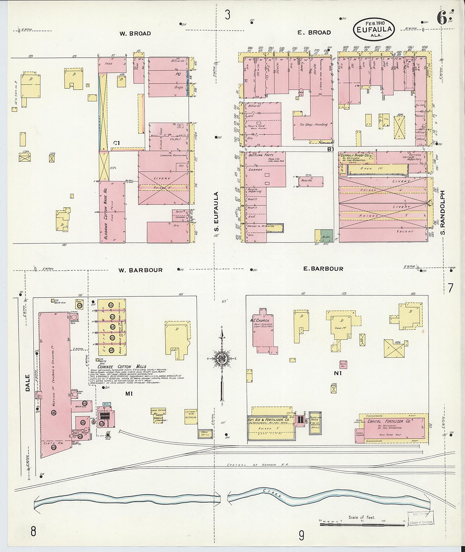 This old map of Eufaula, Barbour County, Alabama was created by Sanborn Map Company in 1910