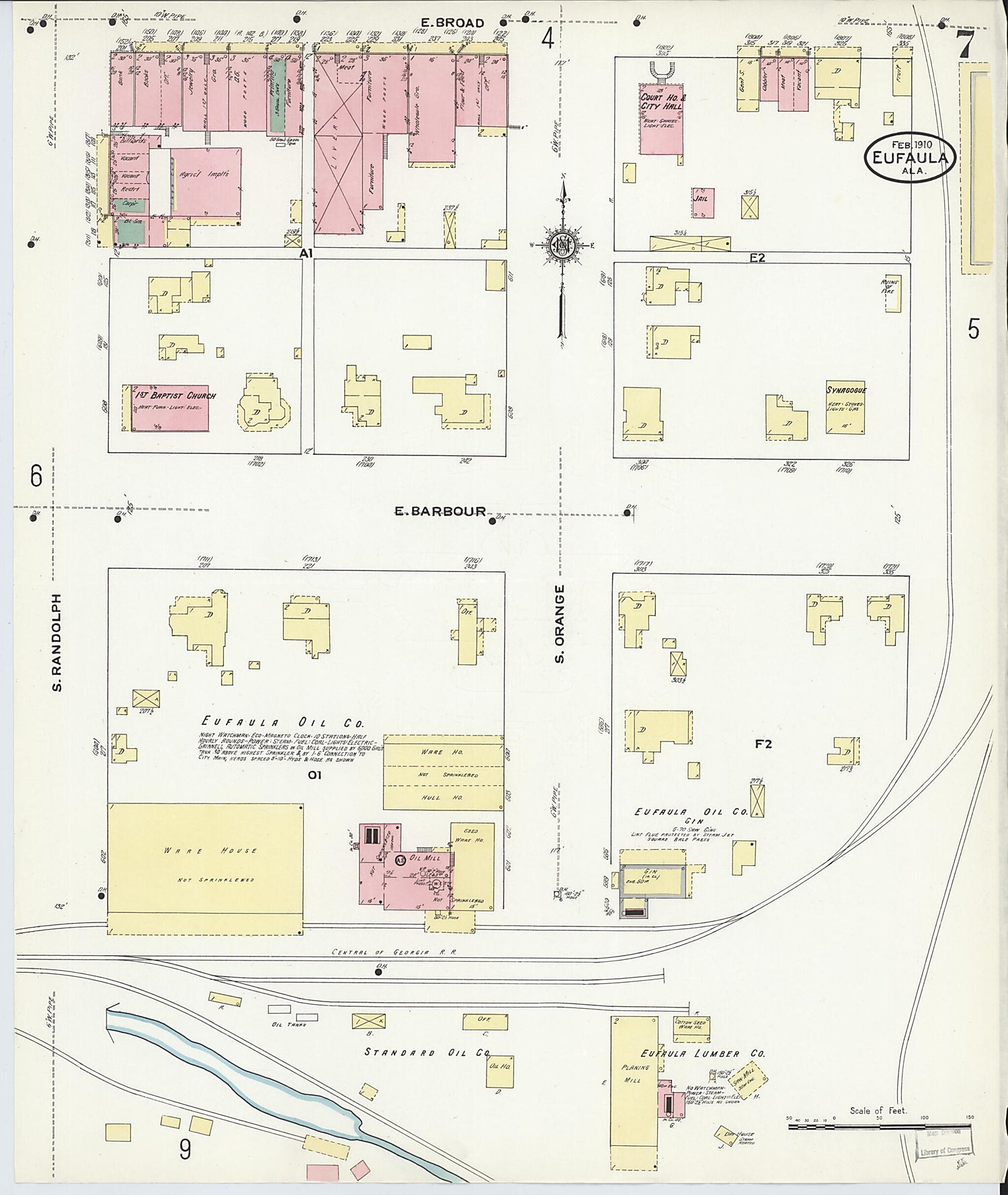 This old map of Eufaula, Barbour County, Alabama was created by Sanborn Map Company in 1910