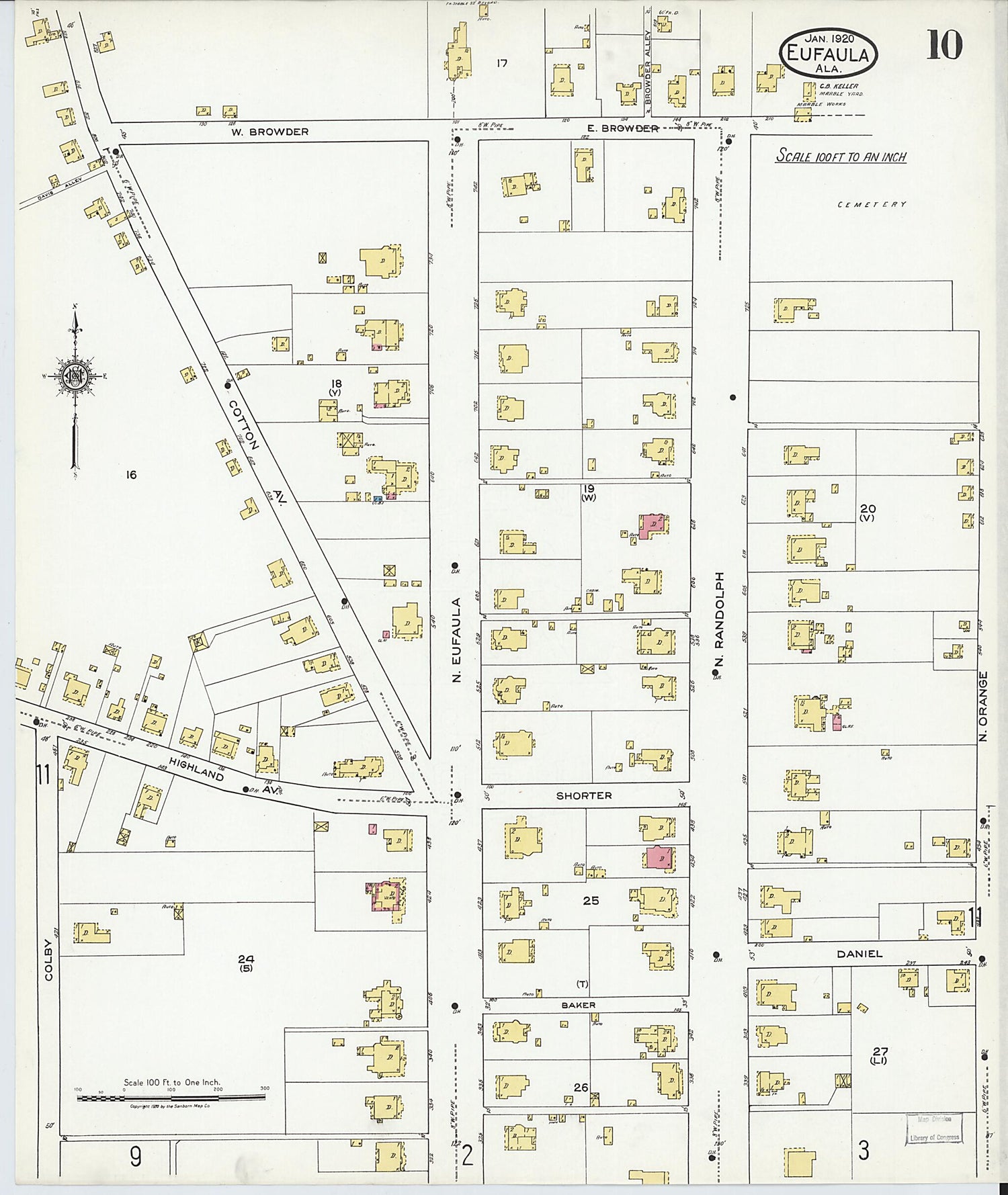 This old map of Eufaula, Barbour County, Alabama was created by Sanborn Map Company in 1920