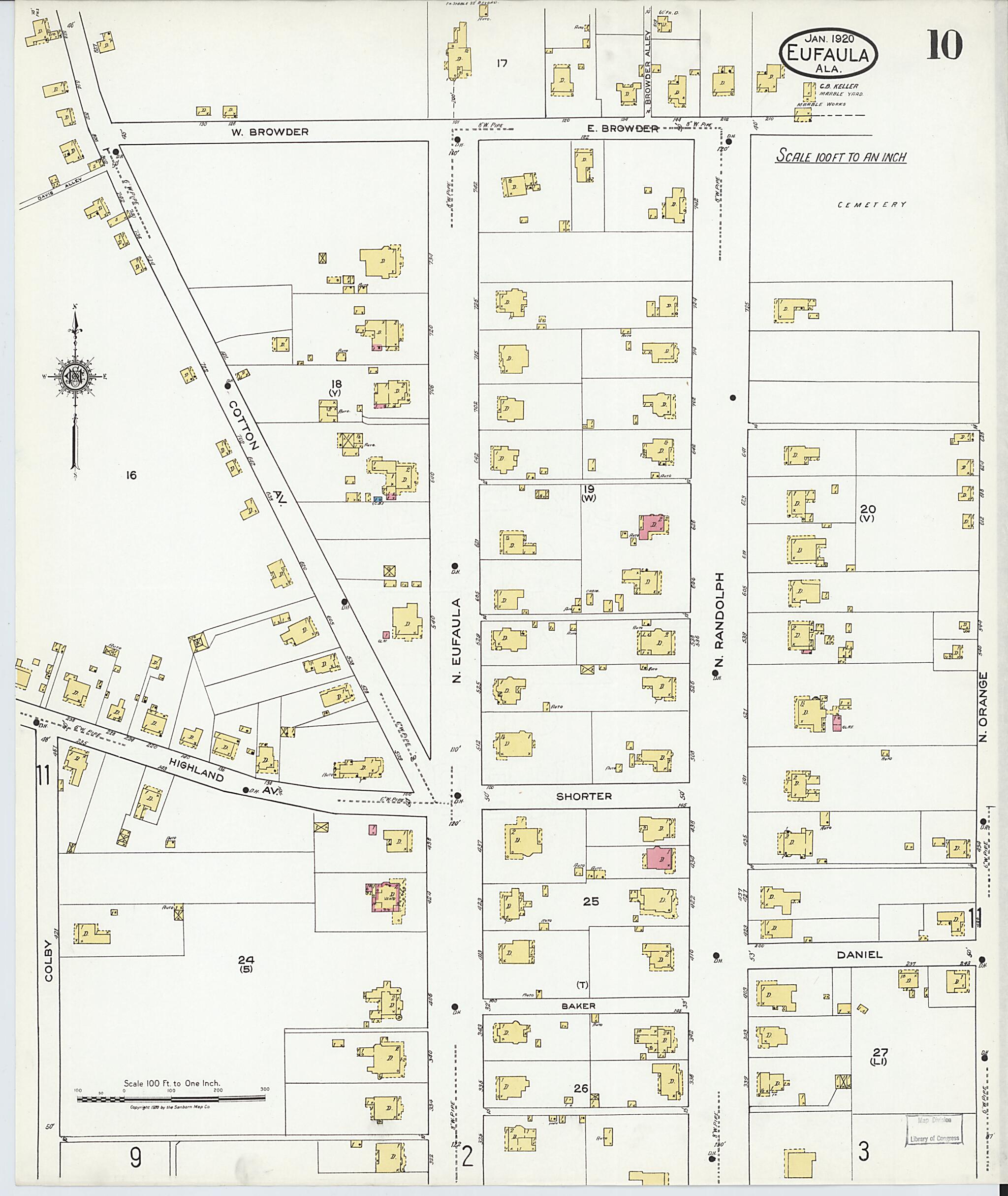 This old map of Eufaula, Barbour County, Alabama was created by Sanborn Map Company in 1920