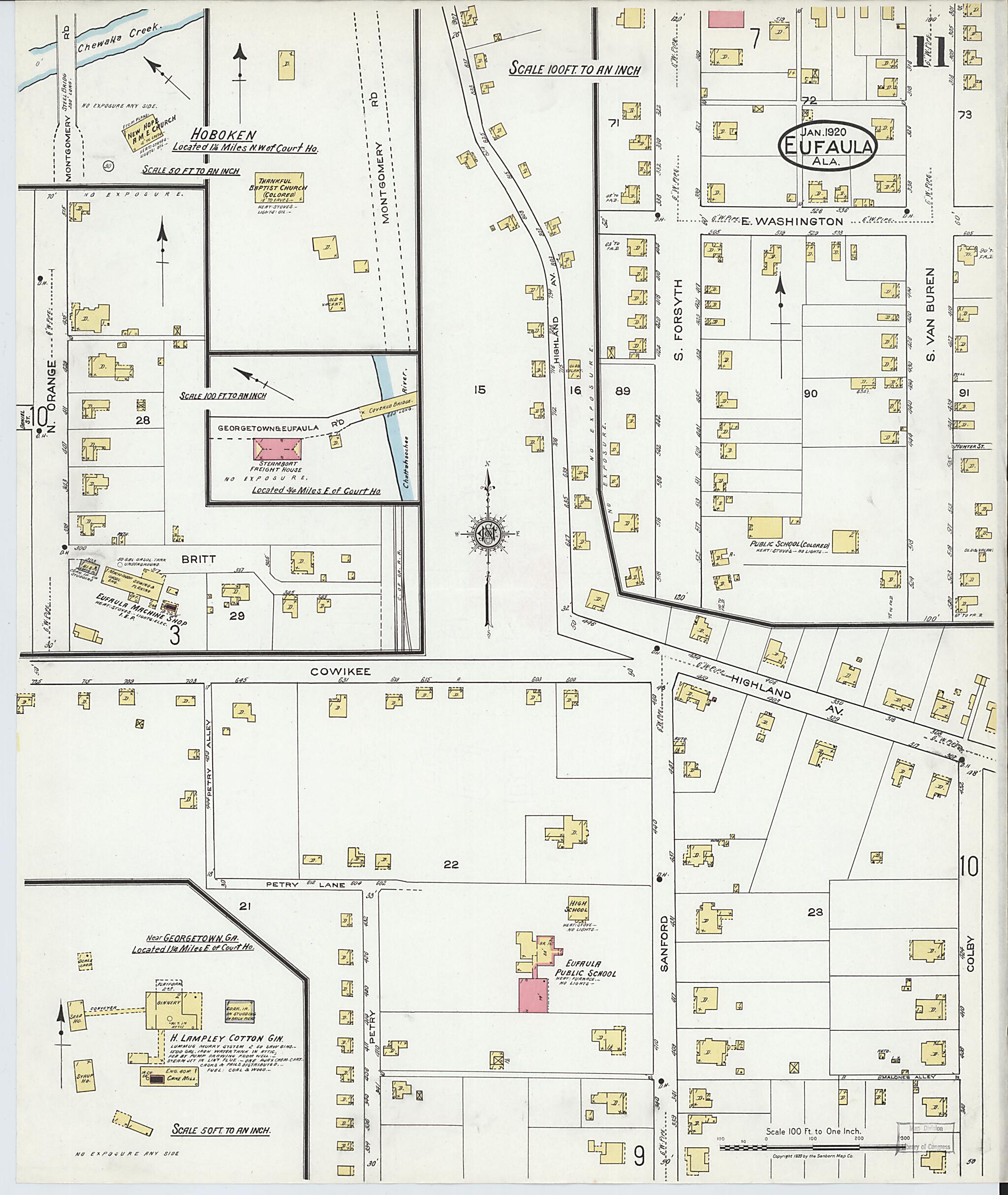 This old map of Eufaula, Barbour County, Alabama was created by Sanborn Map Company in 1920