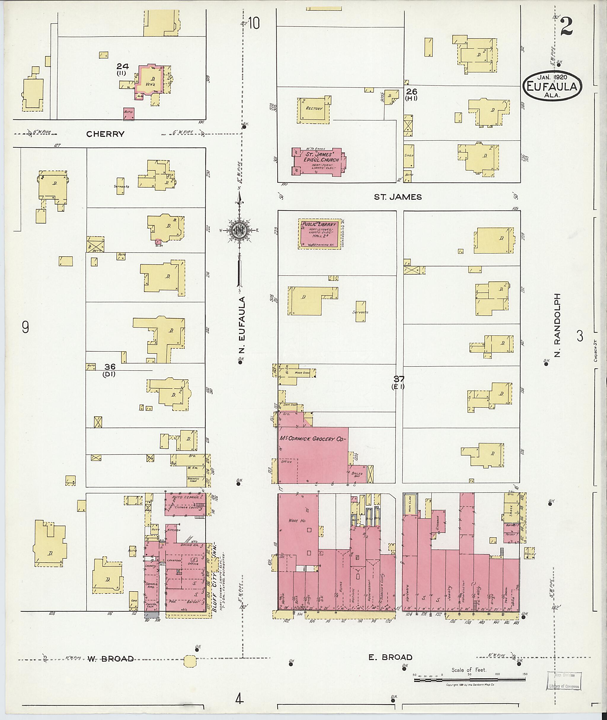 This old map of Eufaula, Barbour County, Alabama was created by Sanborn Map Company in 1920