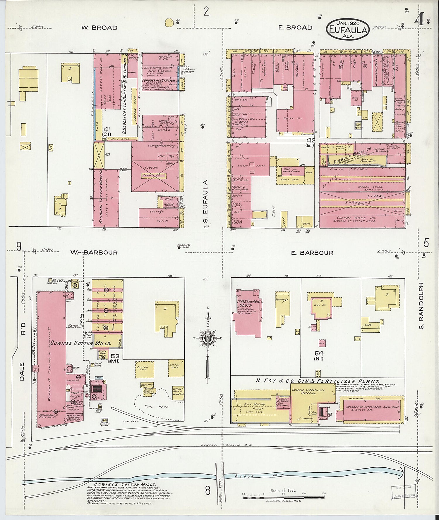 This old map of Eufaula, Barbour County, Alabama was created by Sanborn Map Company in 1920