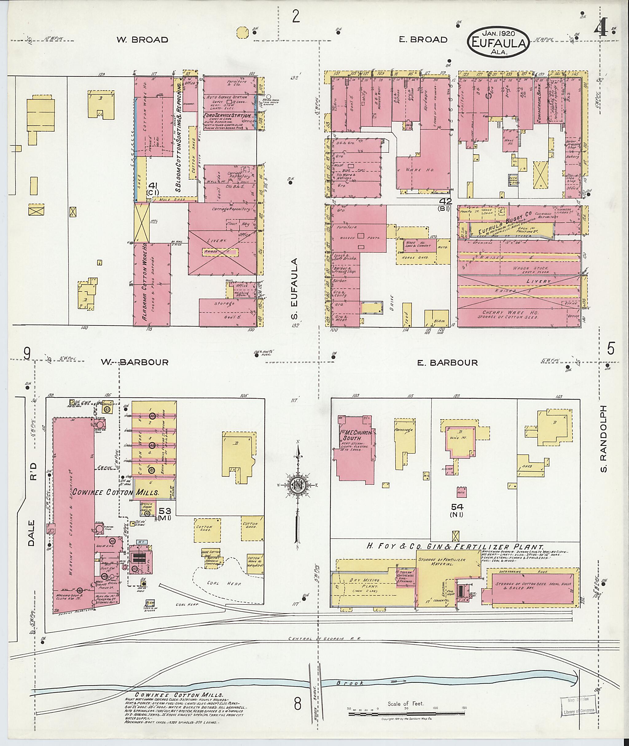 This old map of Eufaula, Barbour County, Alabama was created by Sanborn Map Company in 1920