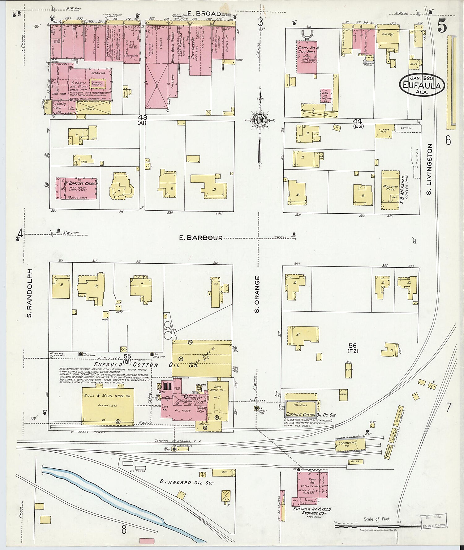 This old map of Eufaula, Barbour County, Alabama was created by Sanborn Map Company in 1920