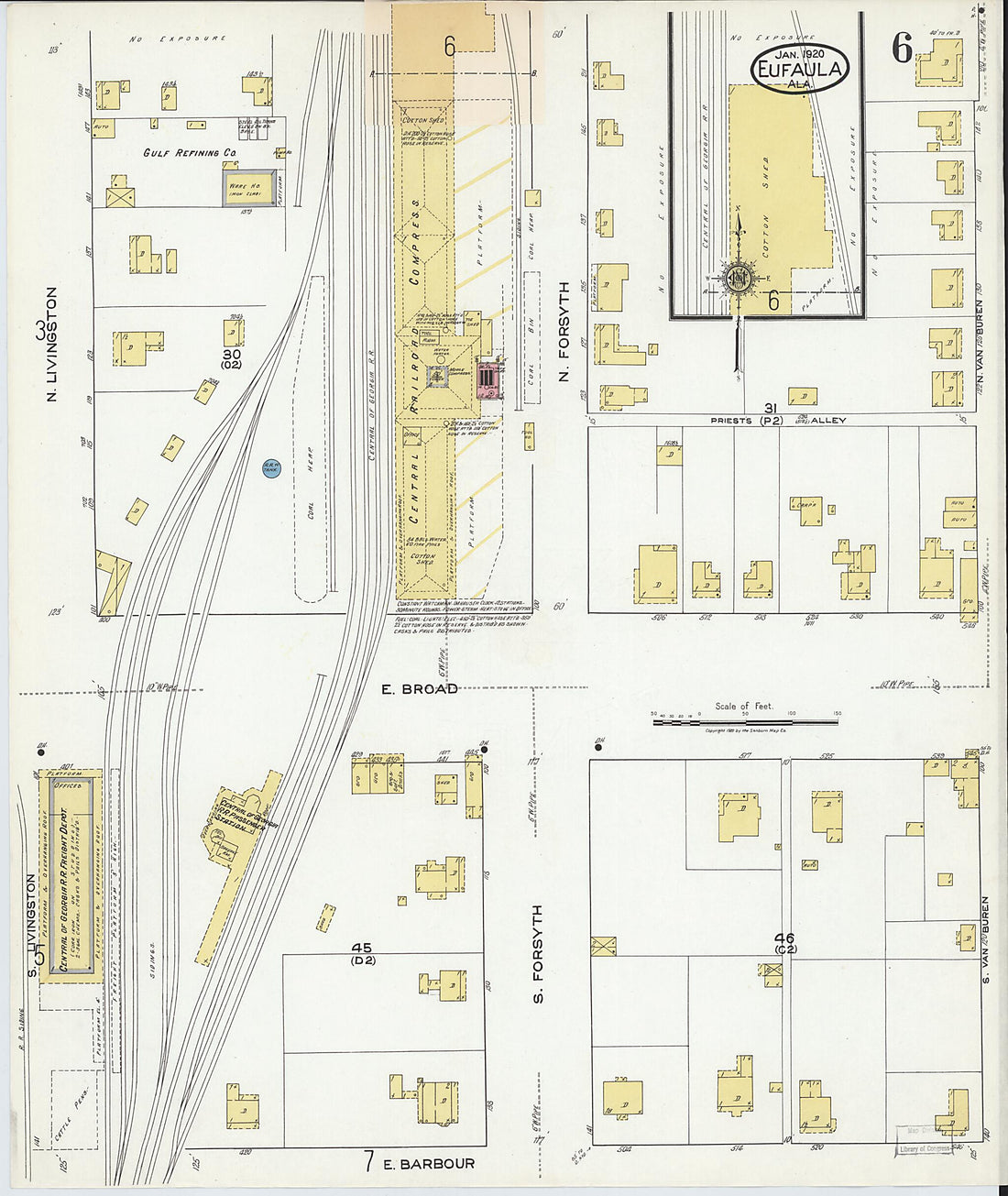 This old map of Eufaula, Barbour County, Alabama was created by Sanborn Map Company in 1920