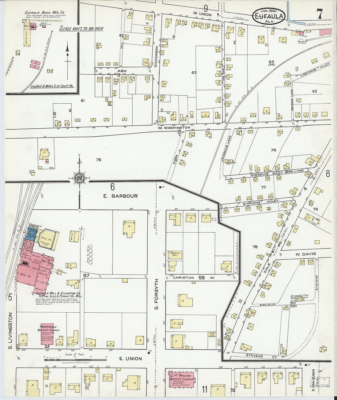 This old map of Eufaula, Barbour County, Alabama was created by Sanborn Map Company in 1920