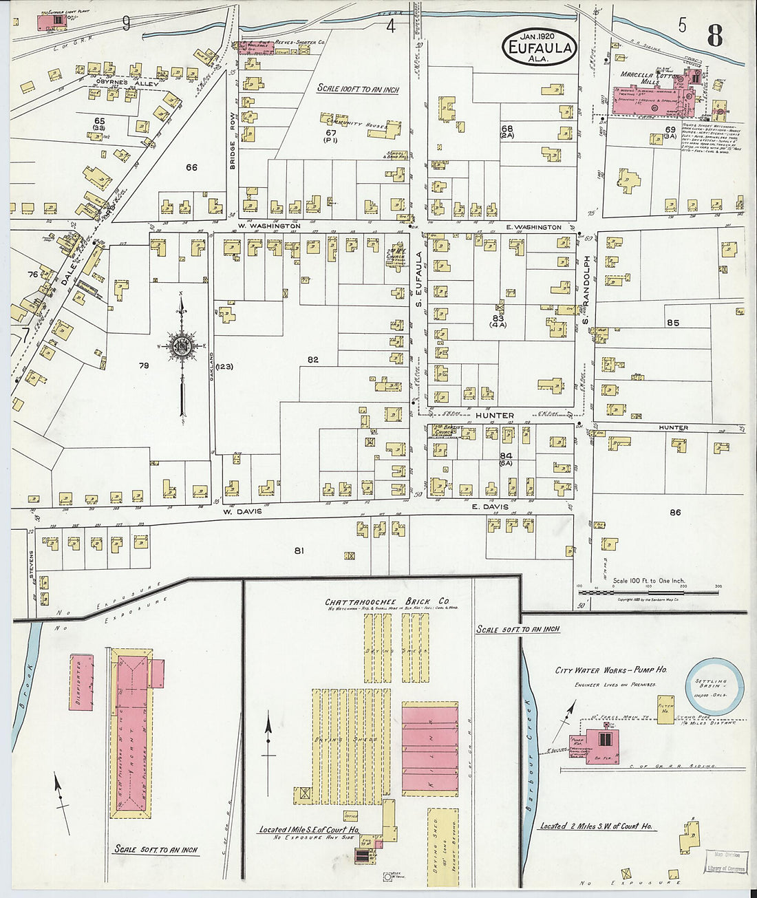 This old map of Eufaula, Barbour County, Alabama was created by Sanborn Map Company in 1920