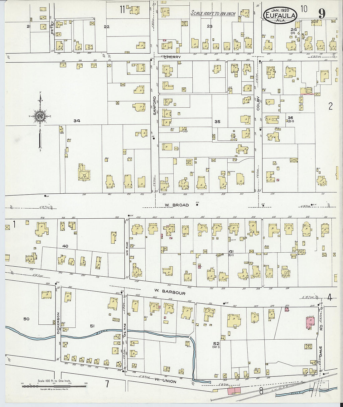 This old map of Eufaula, Barbour County, Alabama was created by Sanborn Map Company in 1920