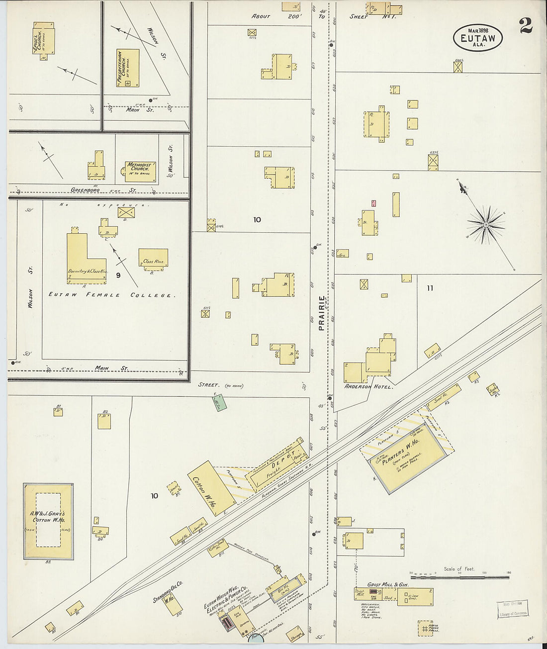 This old map of Eutaw, Greene County, Alabama was created by Sanborn Map Company in 1898