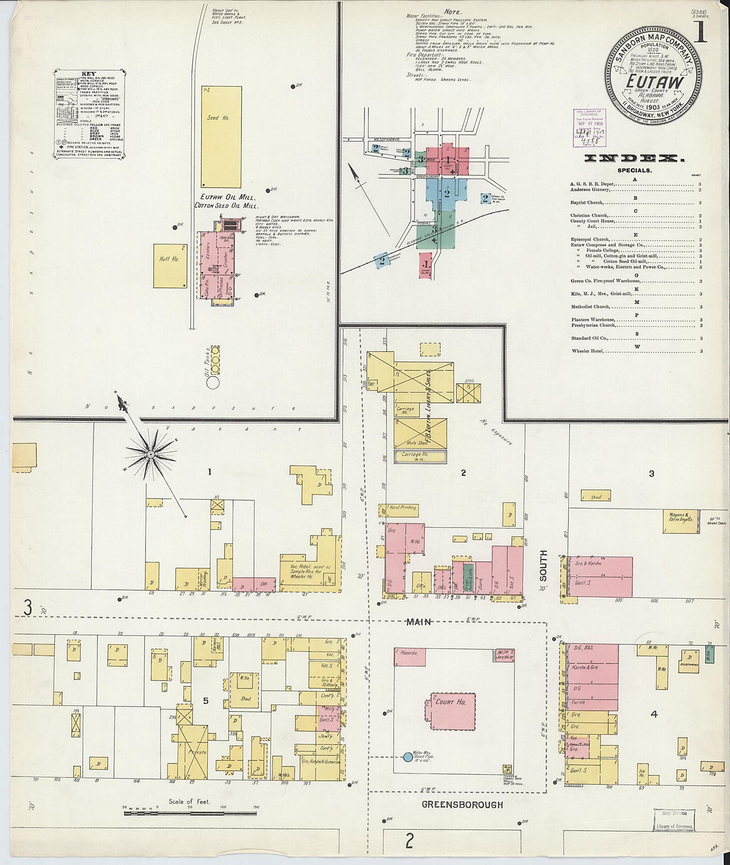 This old map of Eutaw, Greene County, Alabama was created by Sanborn Map Company in 1903