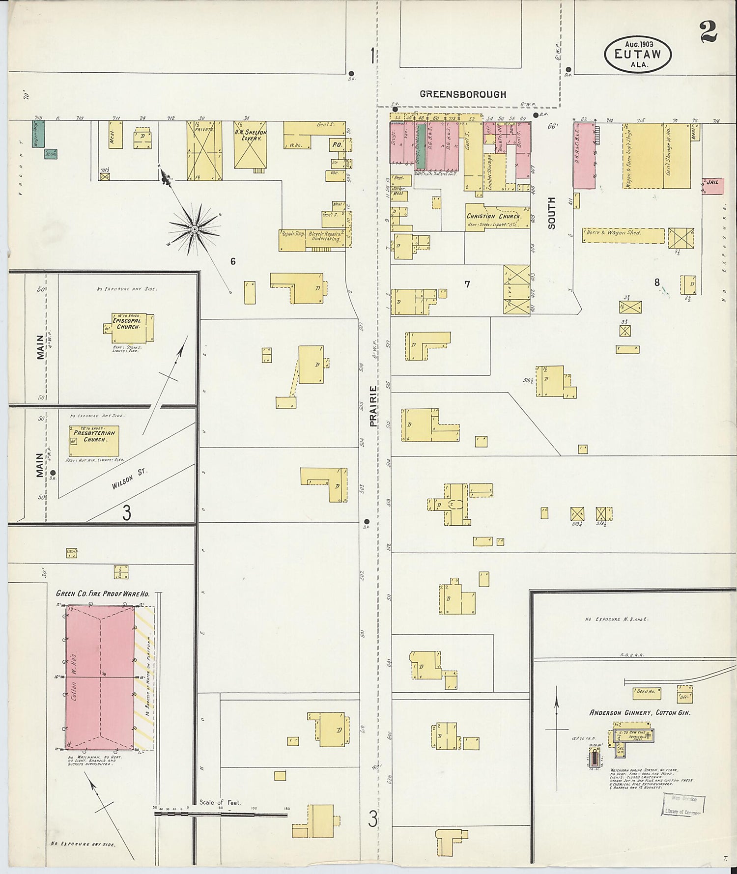 This old map of Eutaw, Greene County, Alabama was created by Sanborn Map Company in 1903