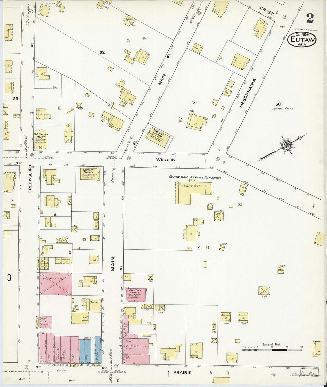 This old map of Eutaw, Greene County, Alabama was created by Sanborn Map Company in 1909