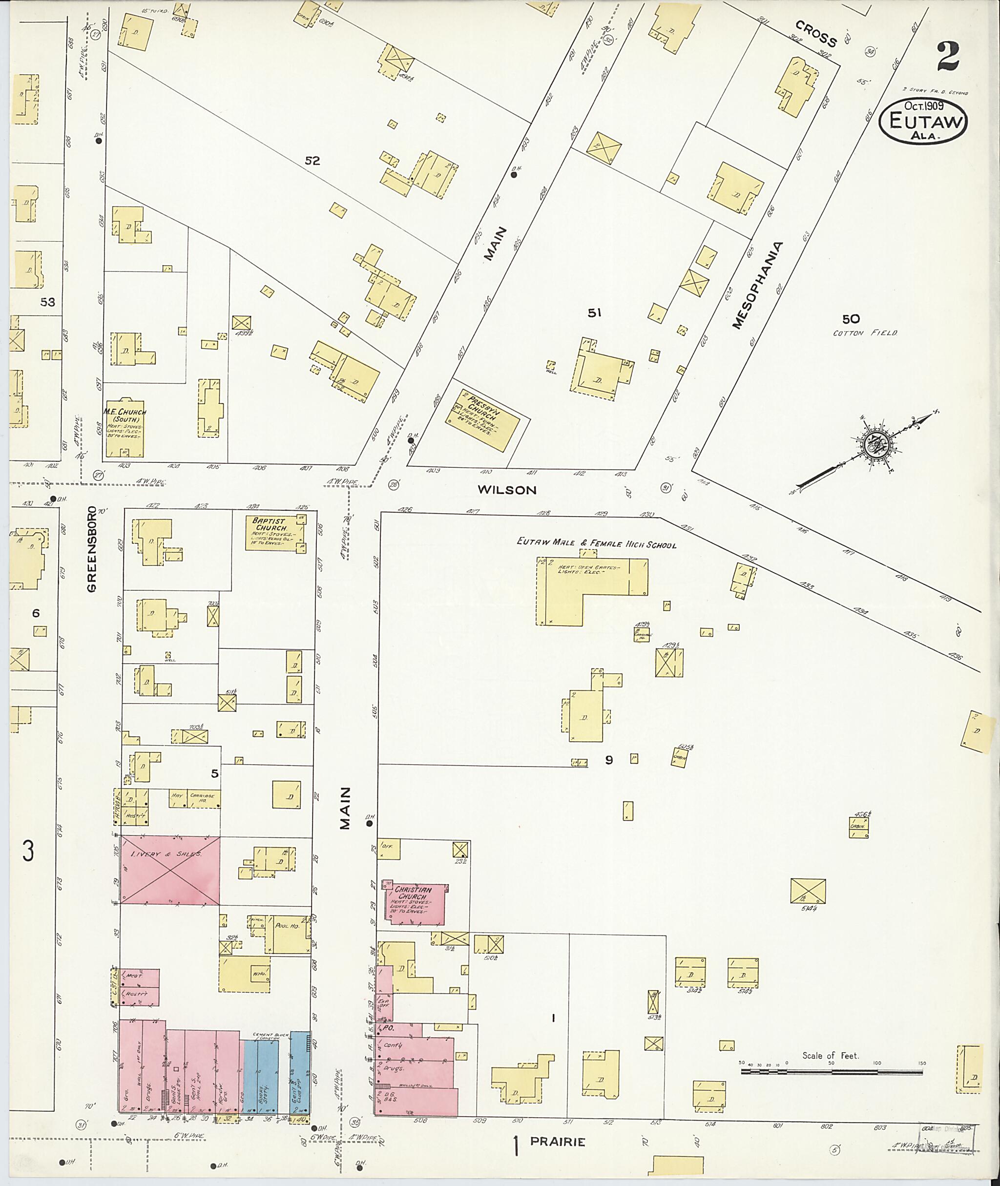 This old map of Eutaw, Greene County, Alabama was created by Sanborn Map Company in 1909