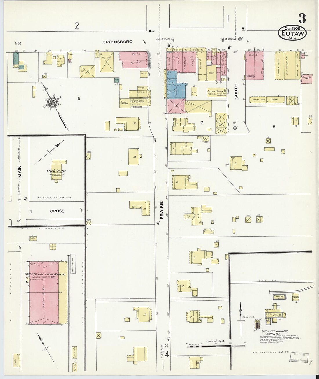 This old map of Eutaw, Greene County, Alabama was created by Sanborn Map Company in 1909