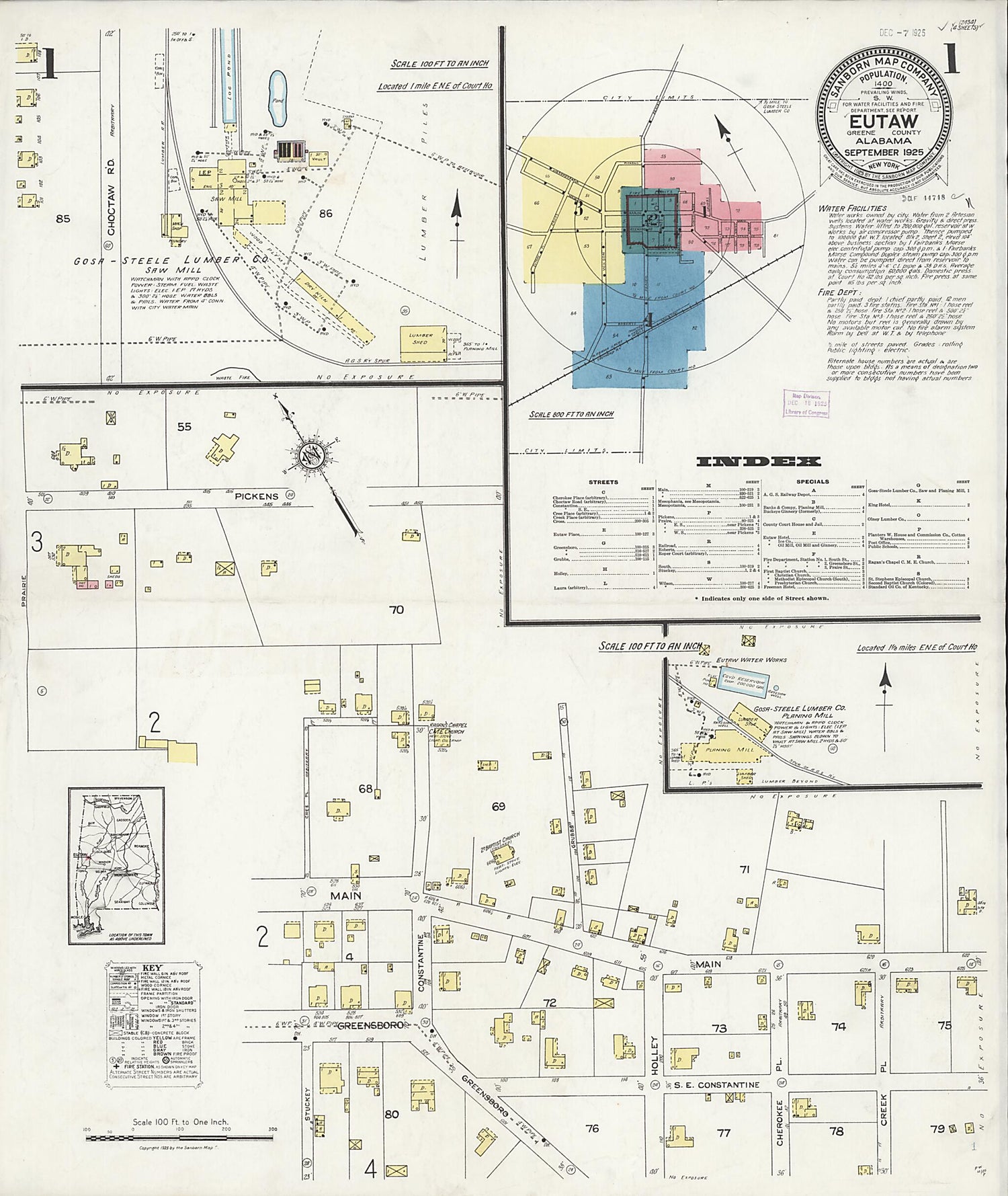 This old map of Eutaw, Greene County, Alabama was created by Sanborn Map Company in 1925