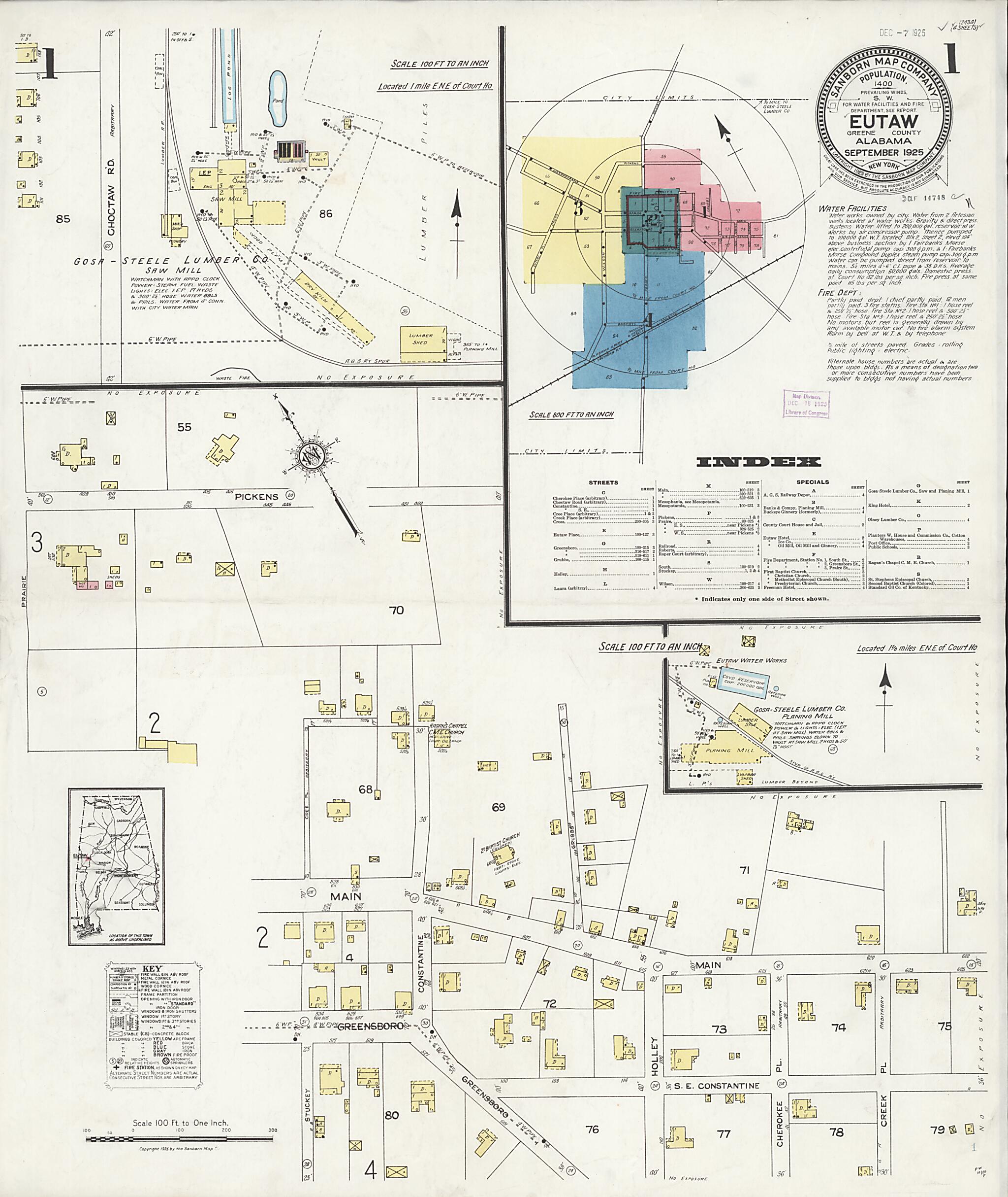 This old map of Eutaw, Greene County, Alabama was created by Sanborn Map Company in 1925