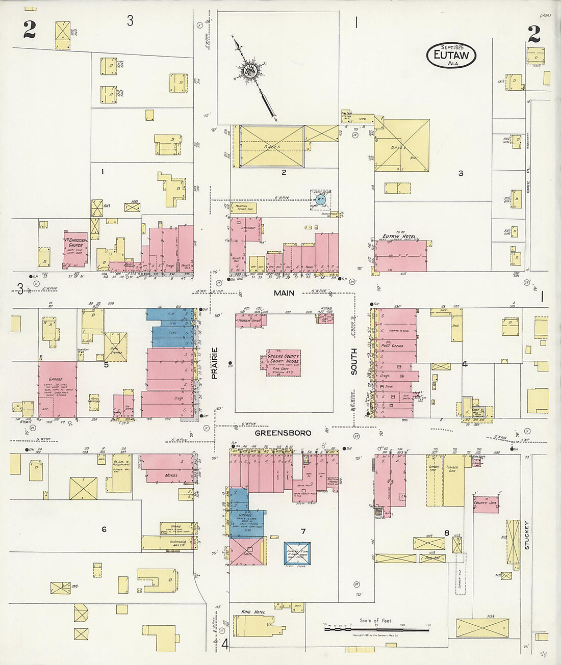 This old map of Eutaw, Greene County, Alabama was created by Sanborn Map Company in 1925