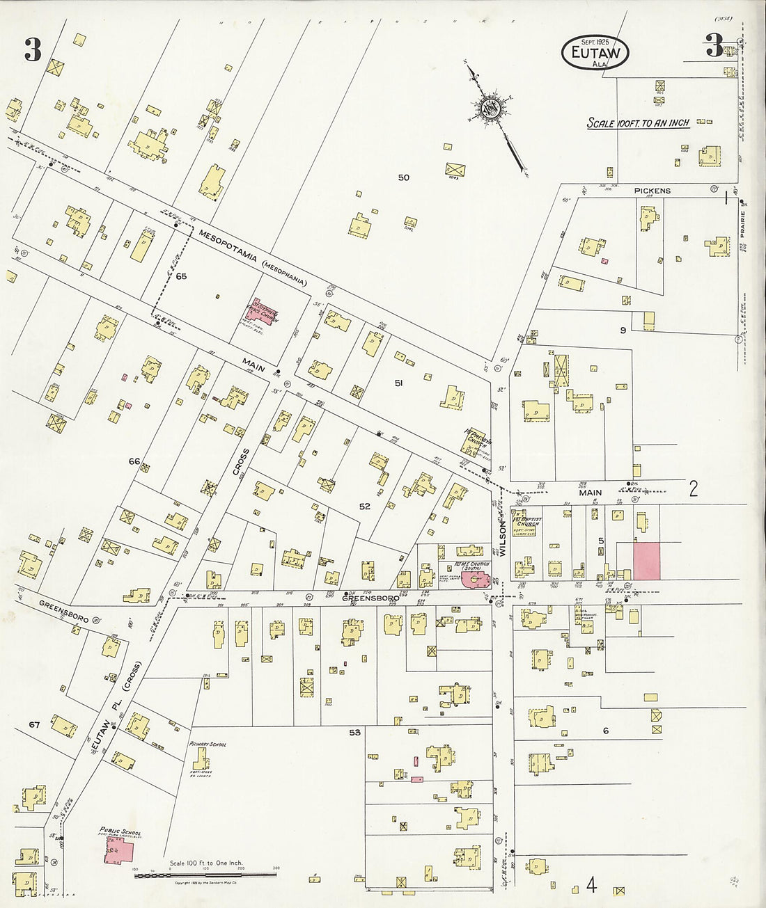 This old map of Eutaw, Greene County, Alabama was created by Sanborn Map Company in 1925