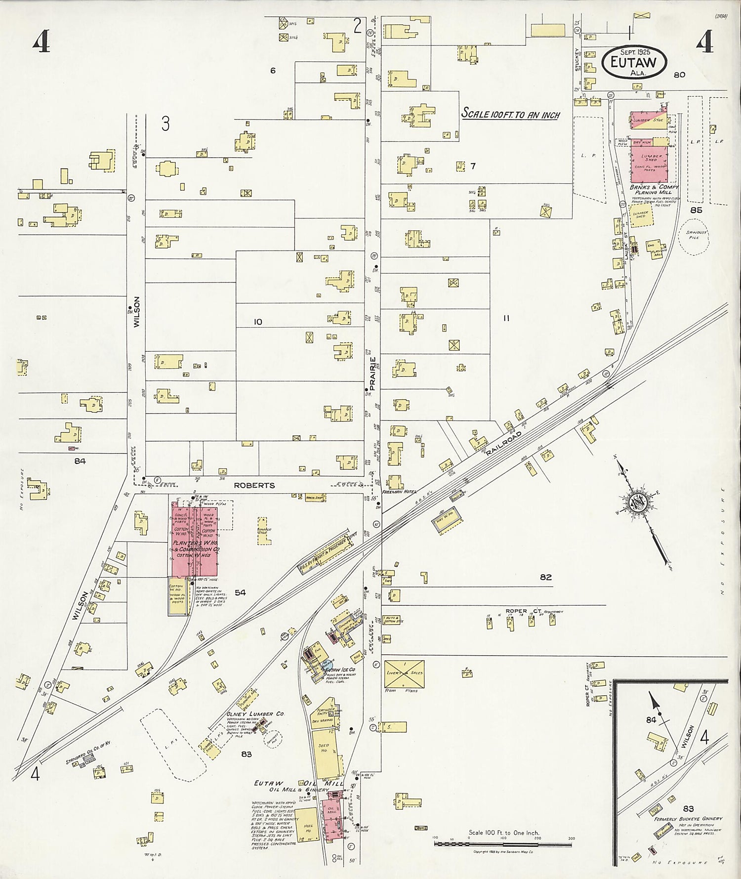 This old map of Eutaw, Greene County, Alabama was created by Sanborn Map Company in 1925