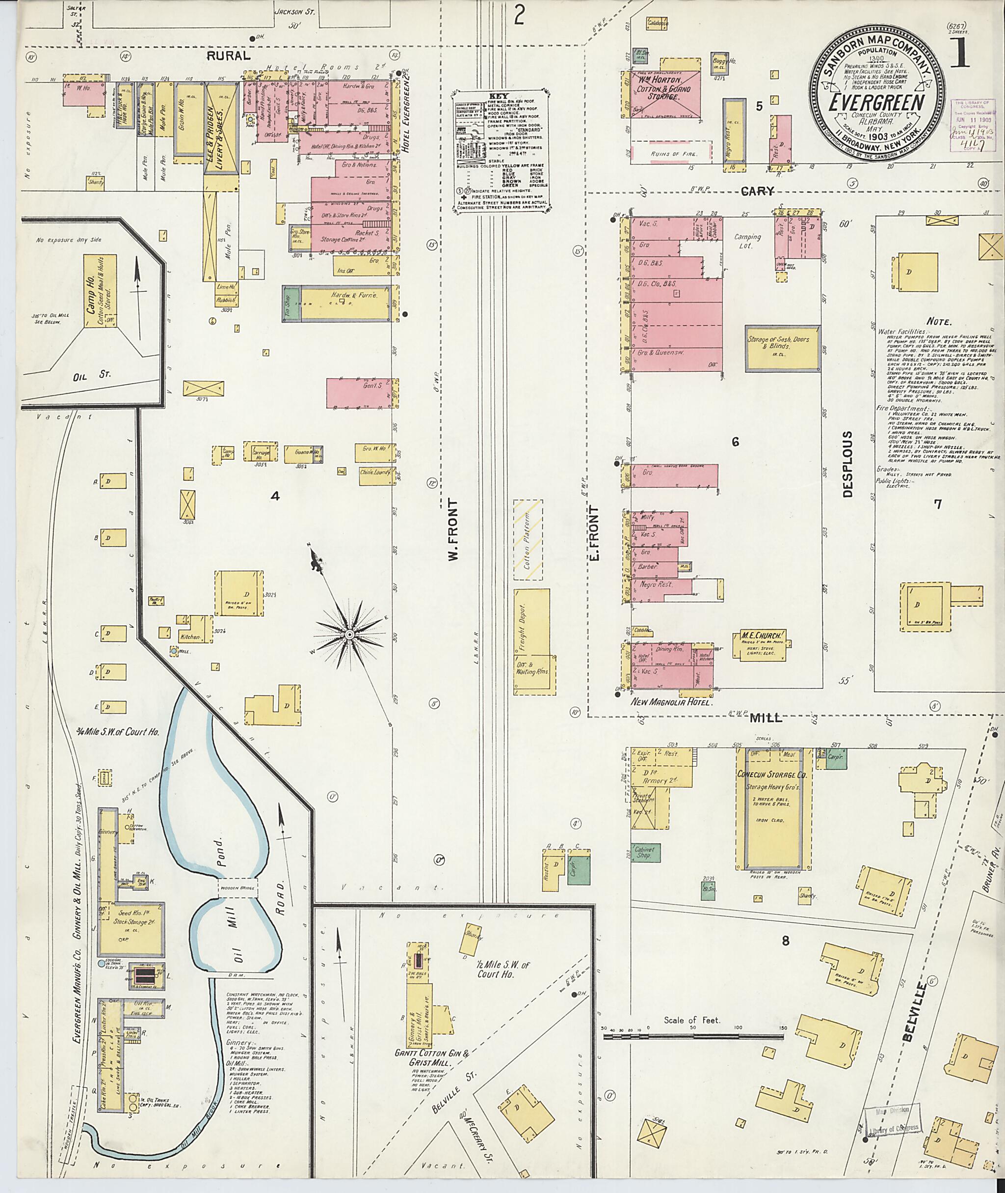 This old map of Evergreen, Conecuh County, Alabama was created by Sanborn Map Company in 1903