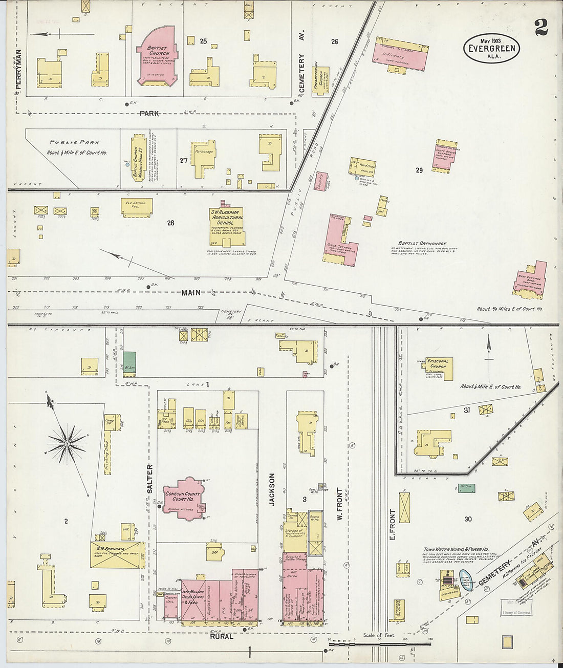 This old map of Evergreen, Conecuh County, Alabama was created by Sanborn Map Company in 1903