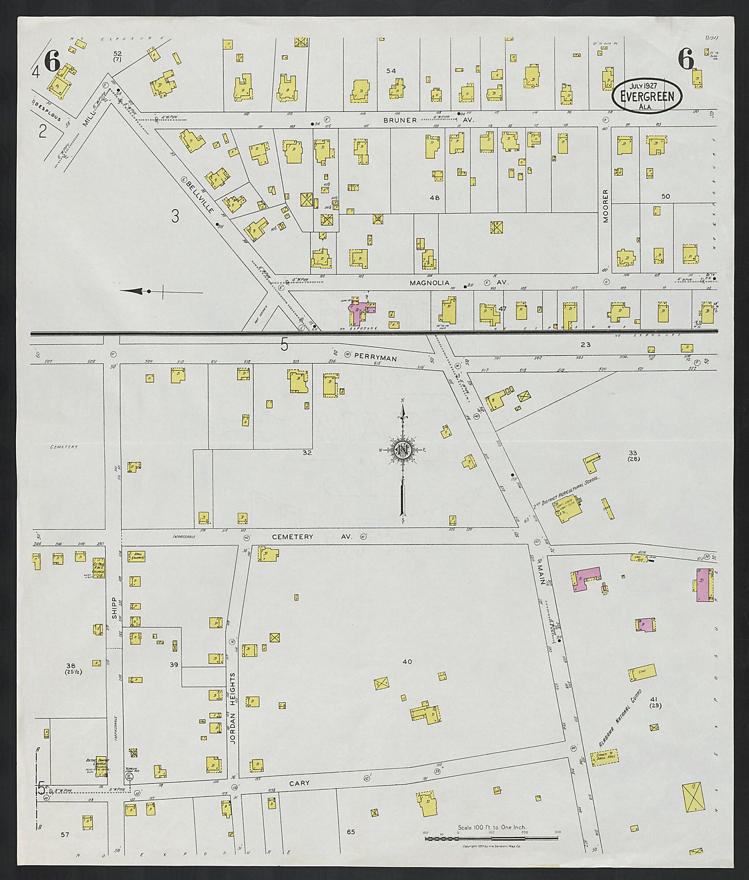 This old map of Evergreen, Conecuh County, Alabama was created by Sanborn Map Company in 1927