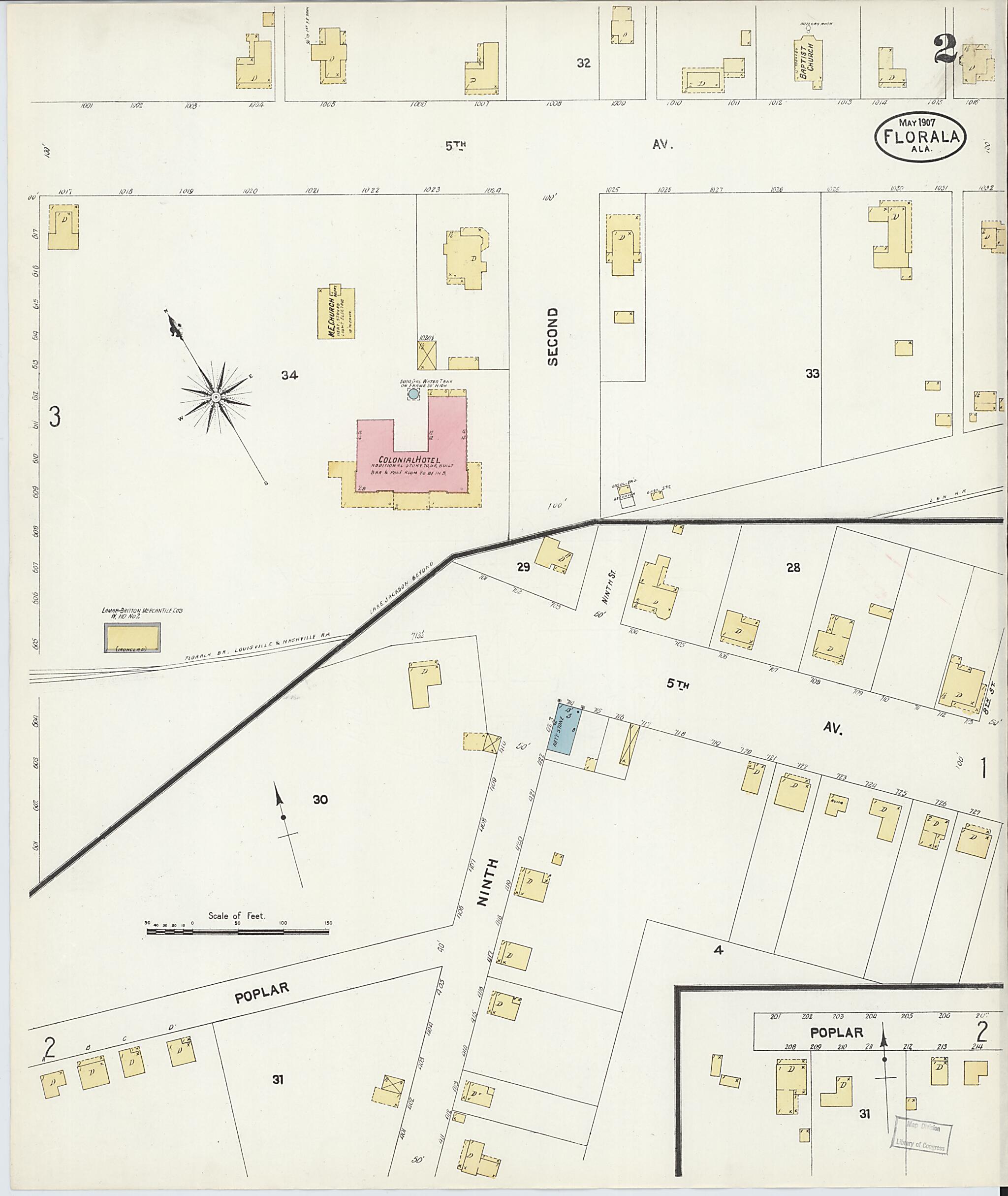 This old map of Lockhart, Covington County, Alabama was created by Sanborn Map Company in 1907