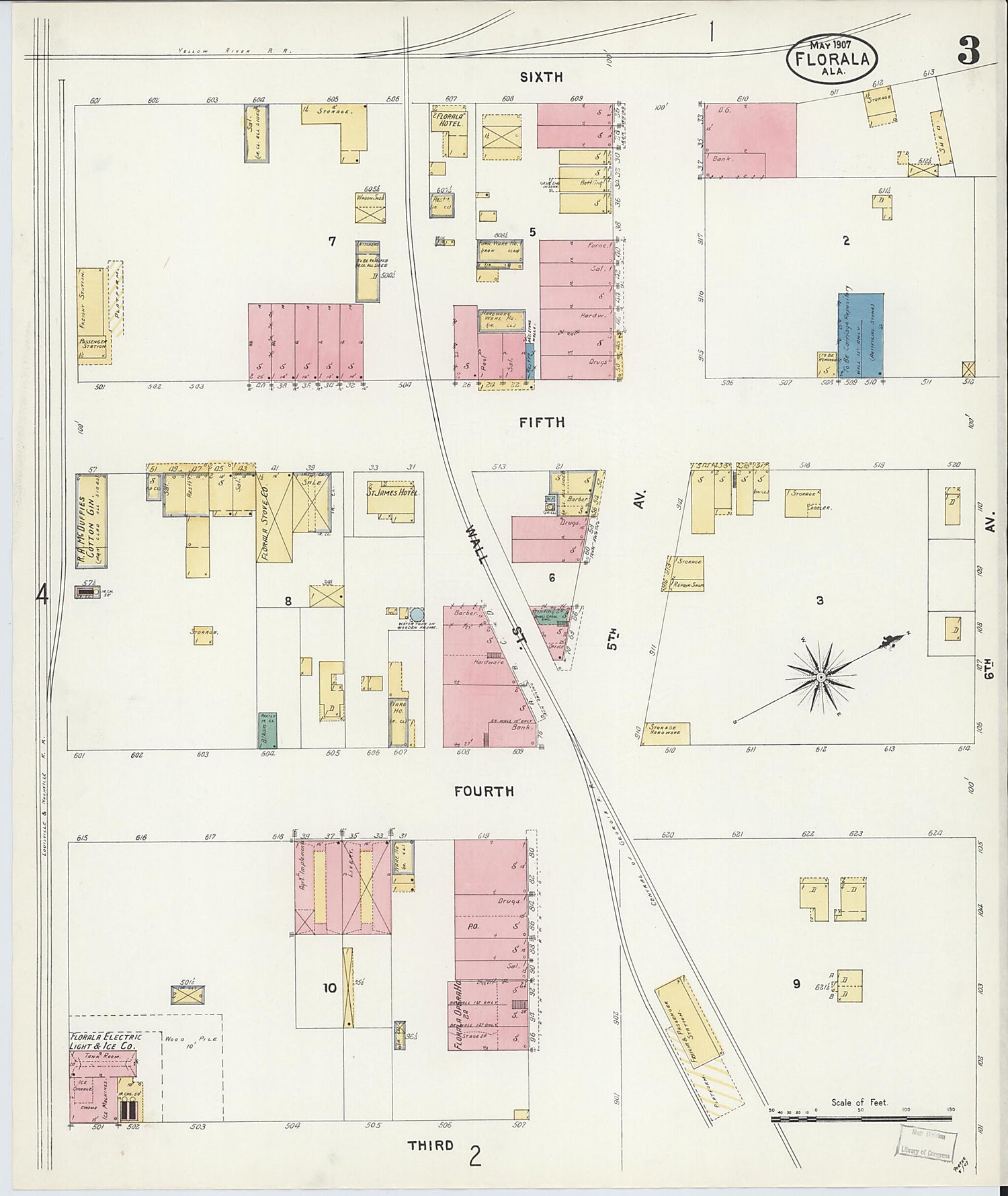 This old map of Lockhart, Covington County, Alabama was created by Sanborn Map Company in 1907