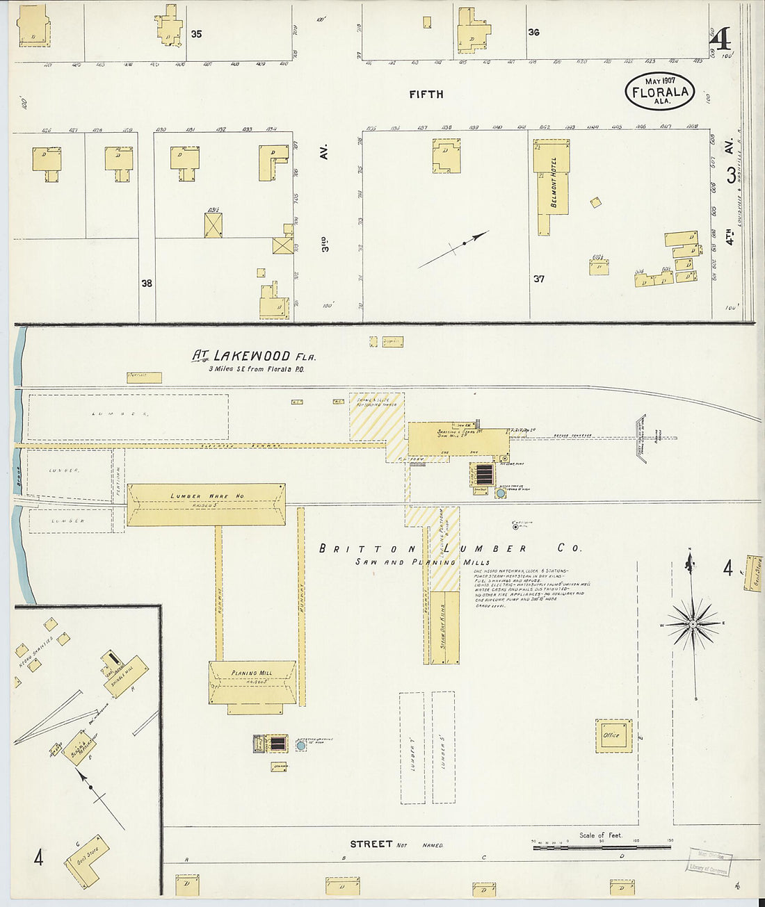 This old map of Lockhart, Covington County, Alabama was created by Sanborn Map Company in 1907