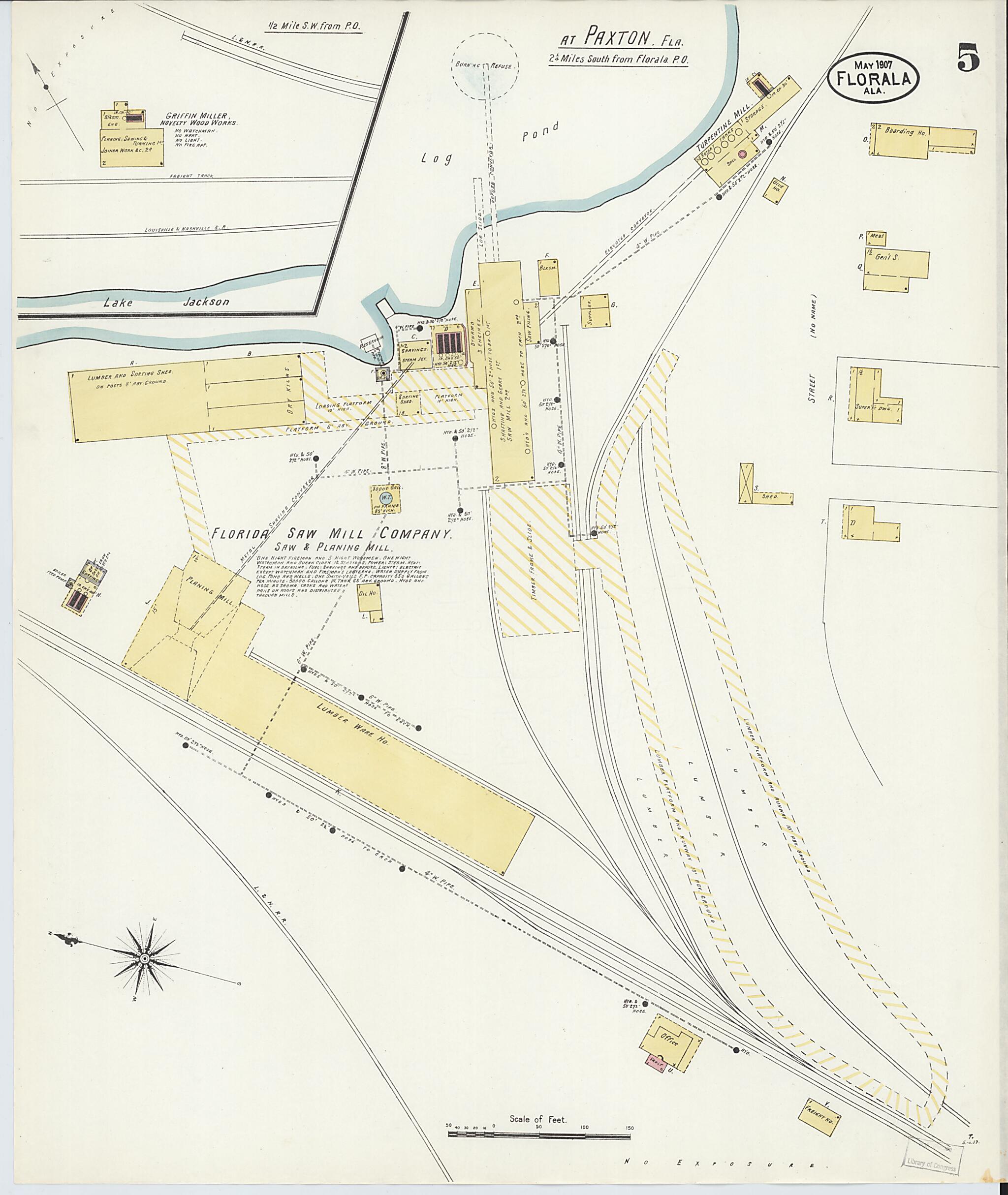 This old map of Lockhart, Covington County, Alabama was created by Sanborn Map Company in 1907